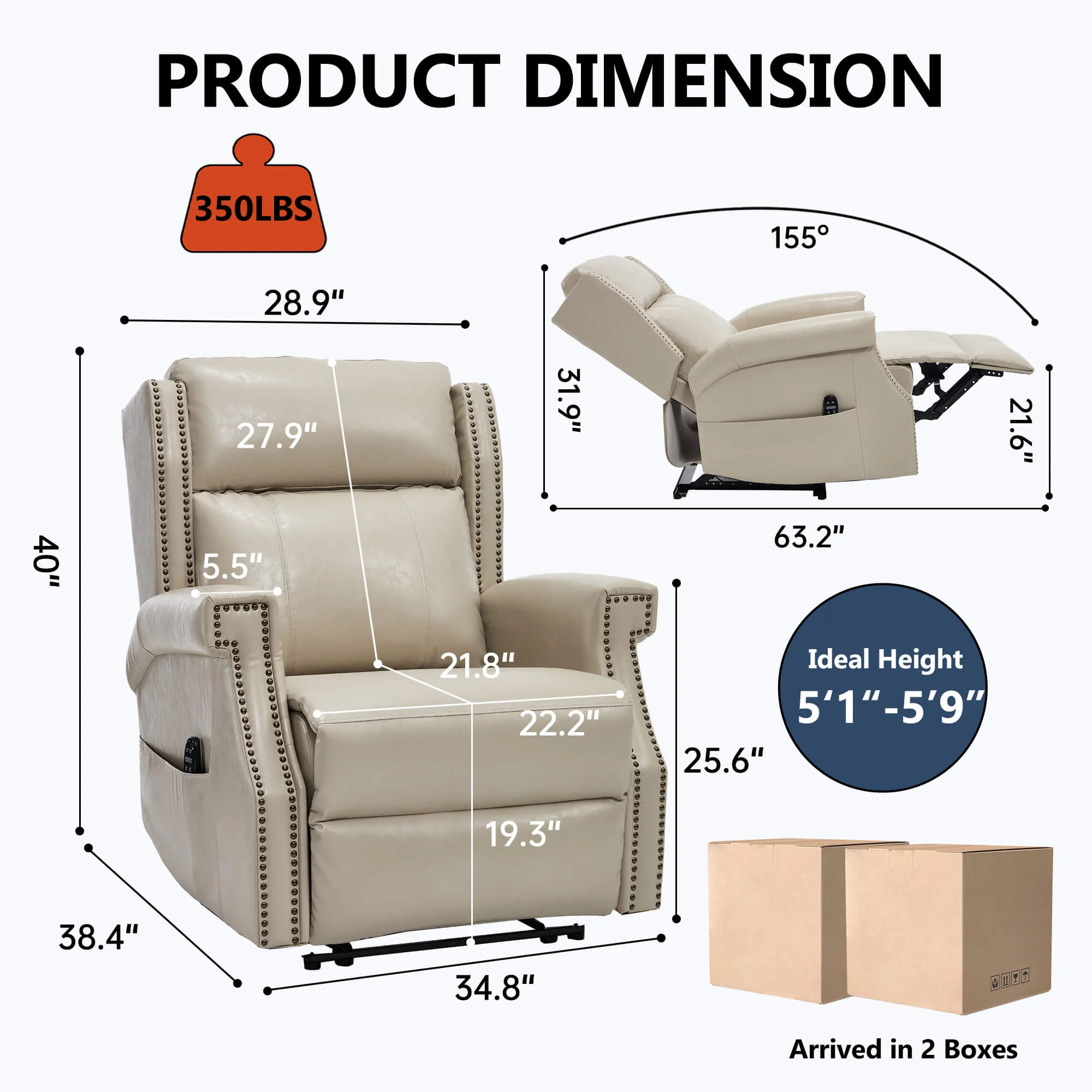 Waxed Faux Leather Massage Heat Modern Manual Recliner Chair - Image 26