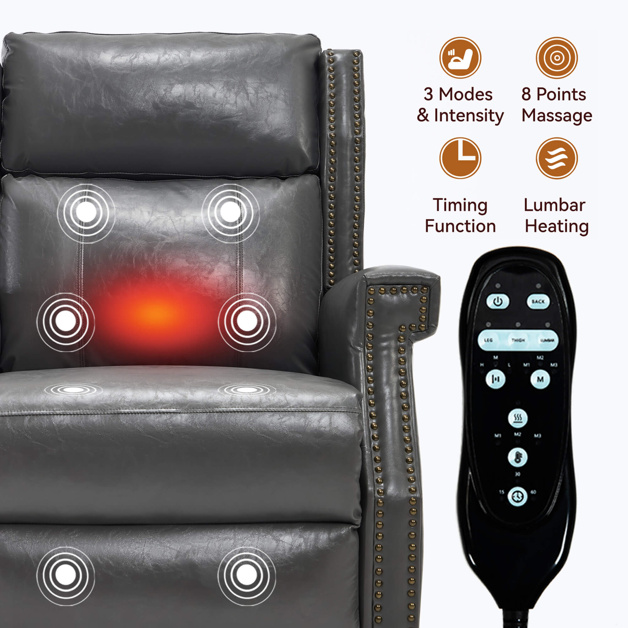 Waxed Faux Leather Massage Heat Modern Manual Recliner Chair - Image 3