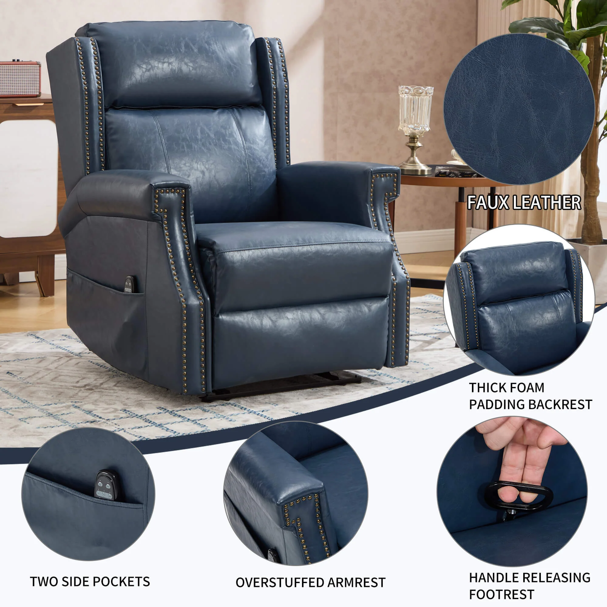 Waxed Faux Leather Massage Heat Modern Manual Recliner Chair - Image 30