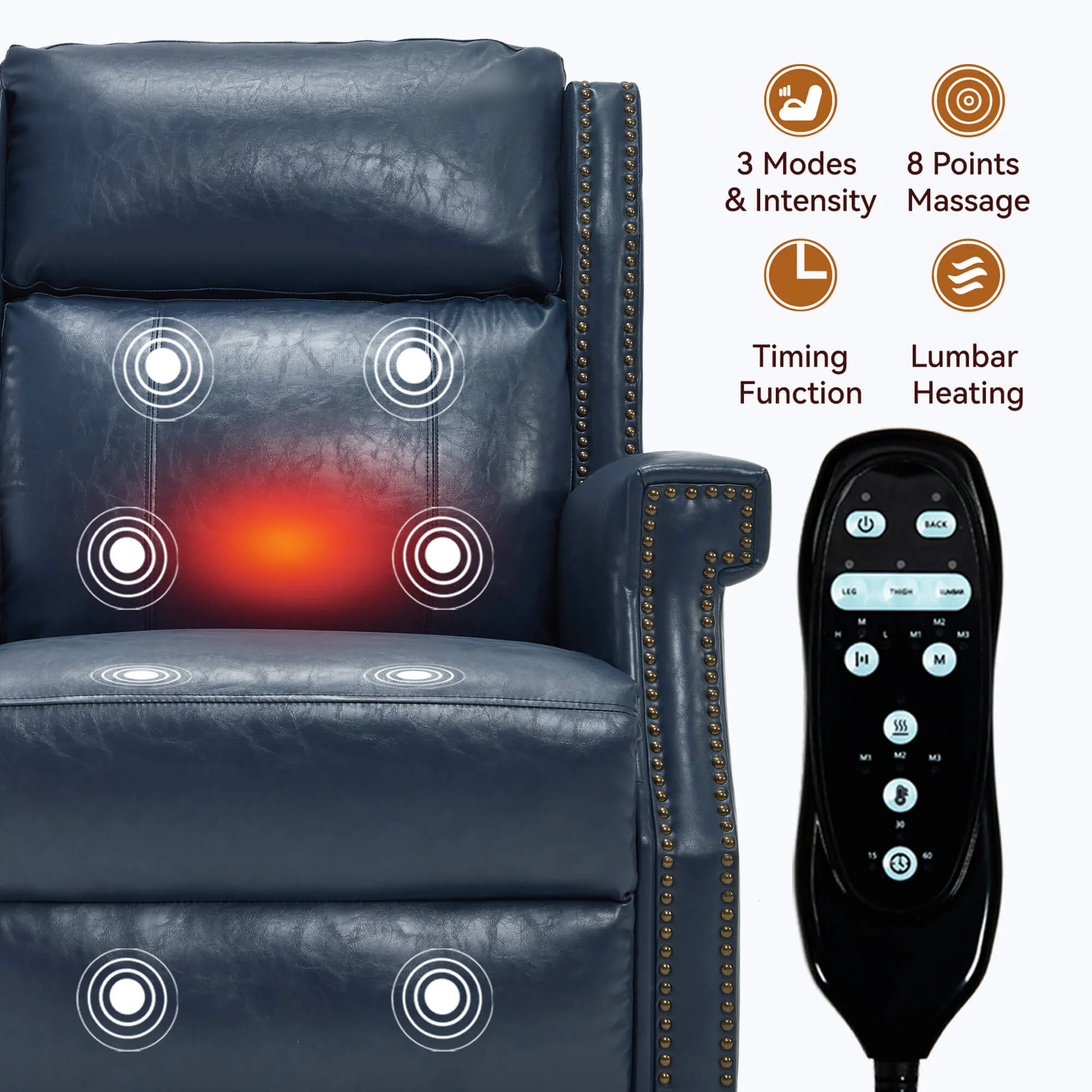 Waxed Faux Leather Massage Heat Modern Manual Recliner Chair - Image 31