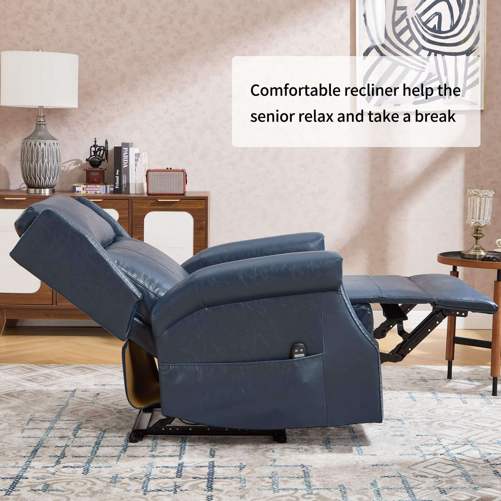 Waxed Faux Leather Massage Heat Modern Manual Recliner Chair - Image 33