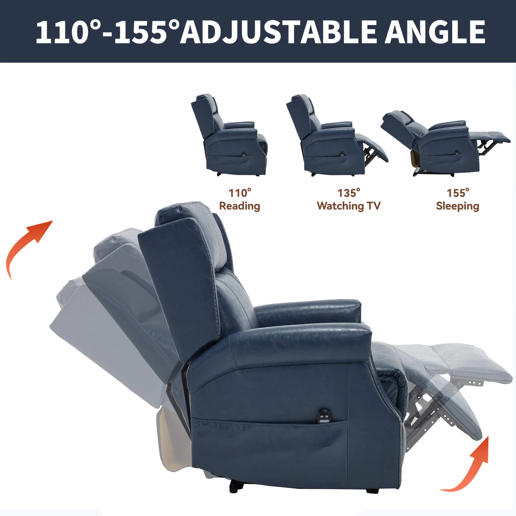 Waxed Faux Leather Massage Heat Modern Manual Recliner Chair - Image 34
