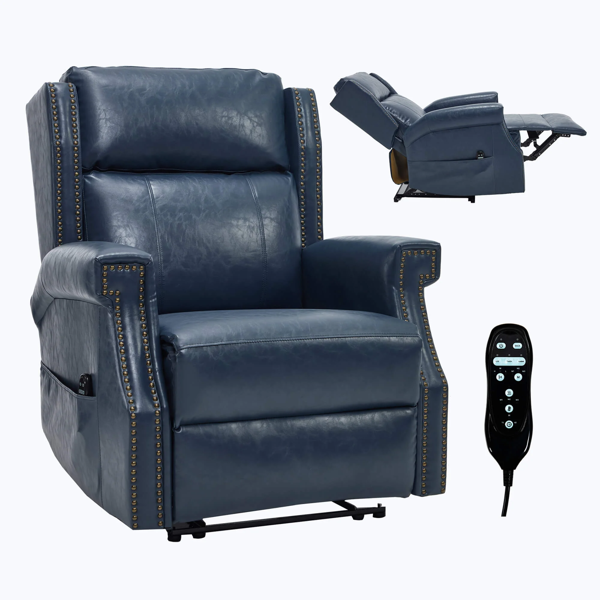 Waxed Faux Leather Massage Heat Modern Manual Recliner Chair - Image 36
