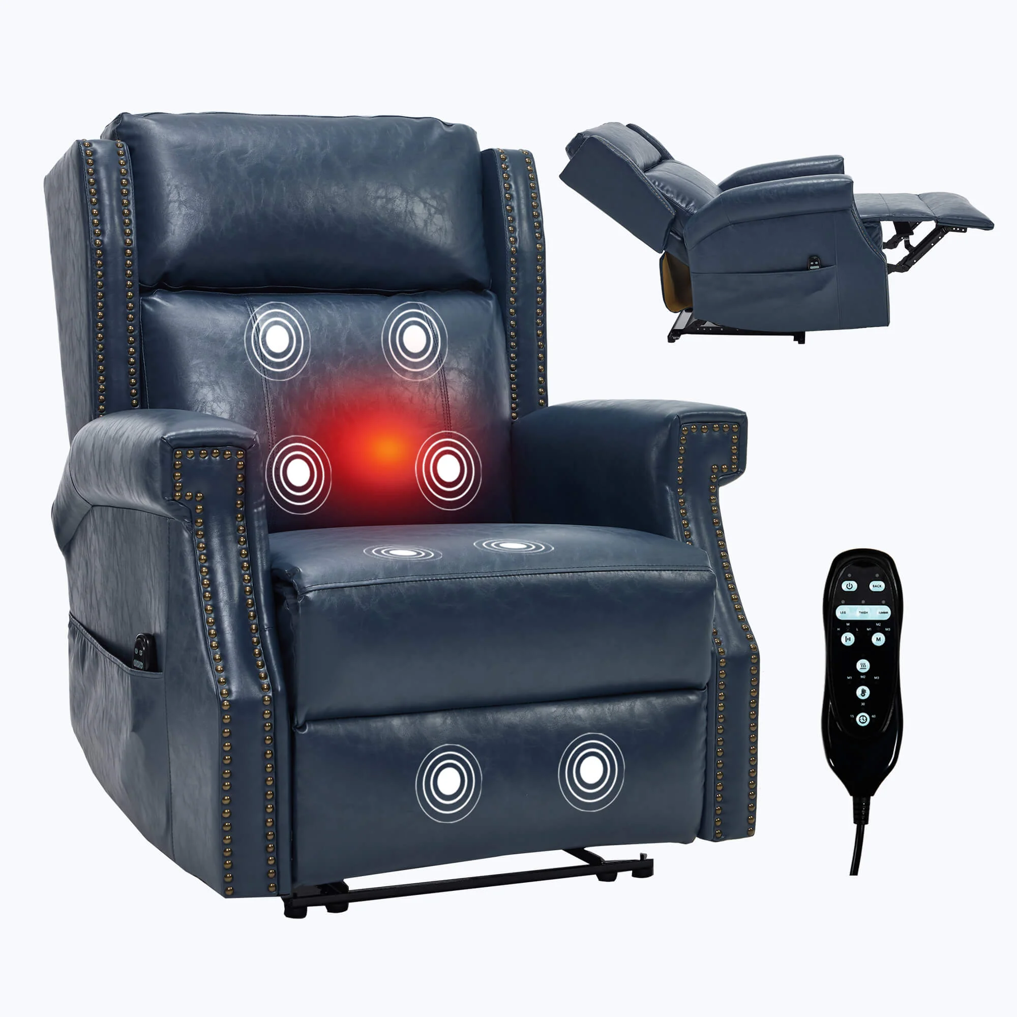 Waxed Faux Leather Massage Heat Modern Manual Recliner Chair - Image 37