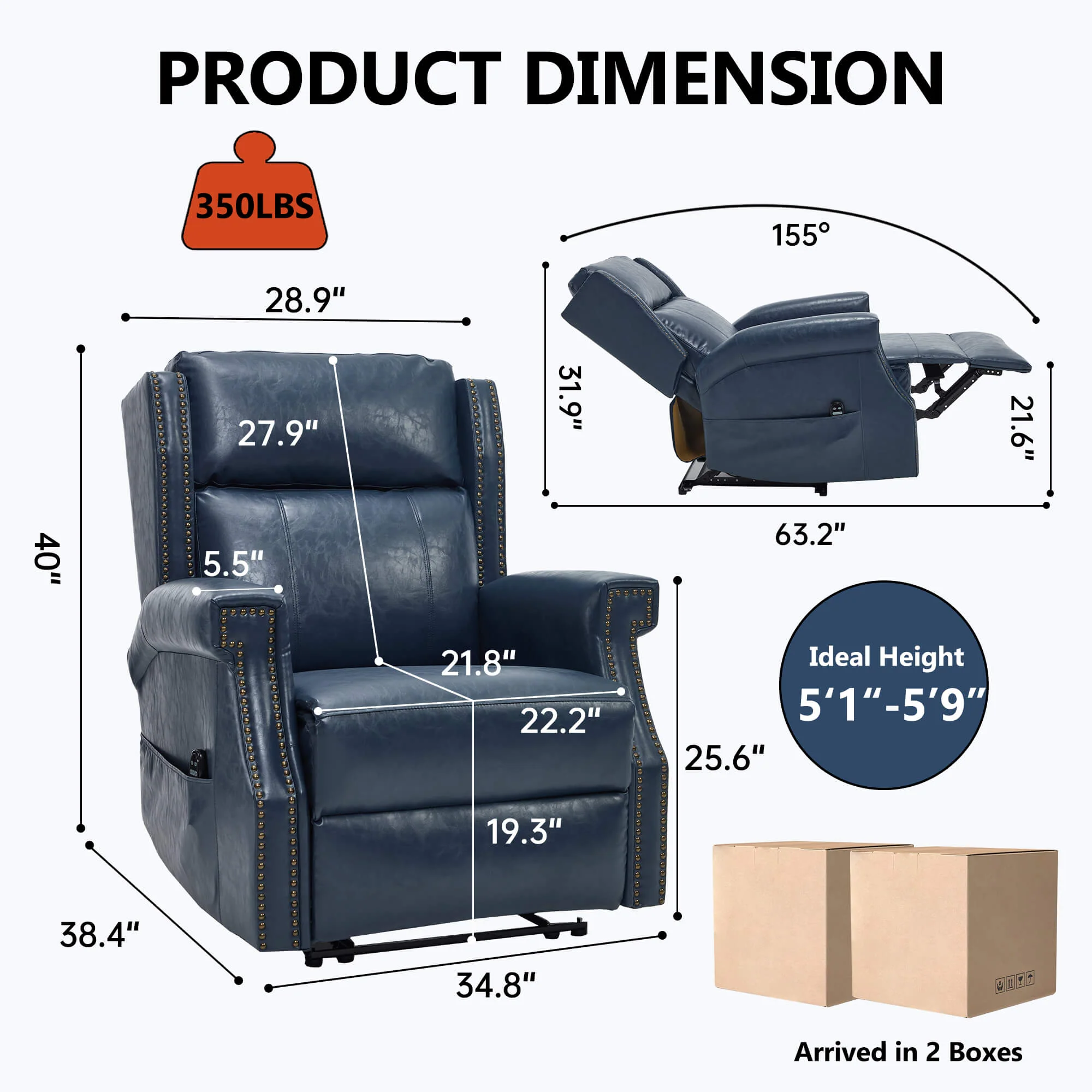 Waxed Faux Leather Massage Heat Modern Manual Recliner Chair - Image 38