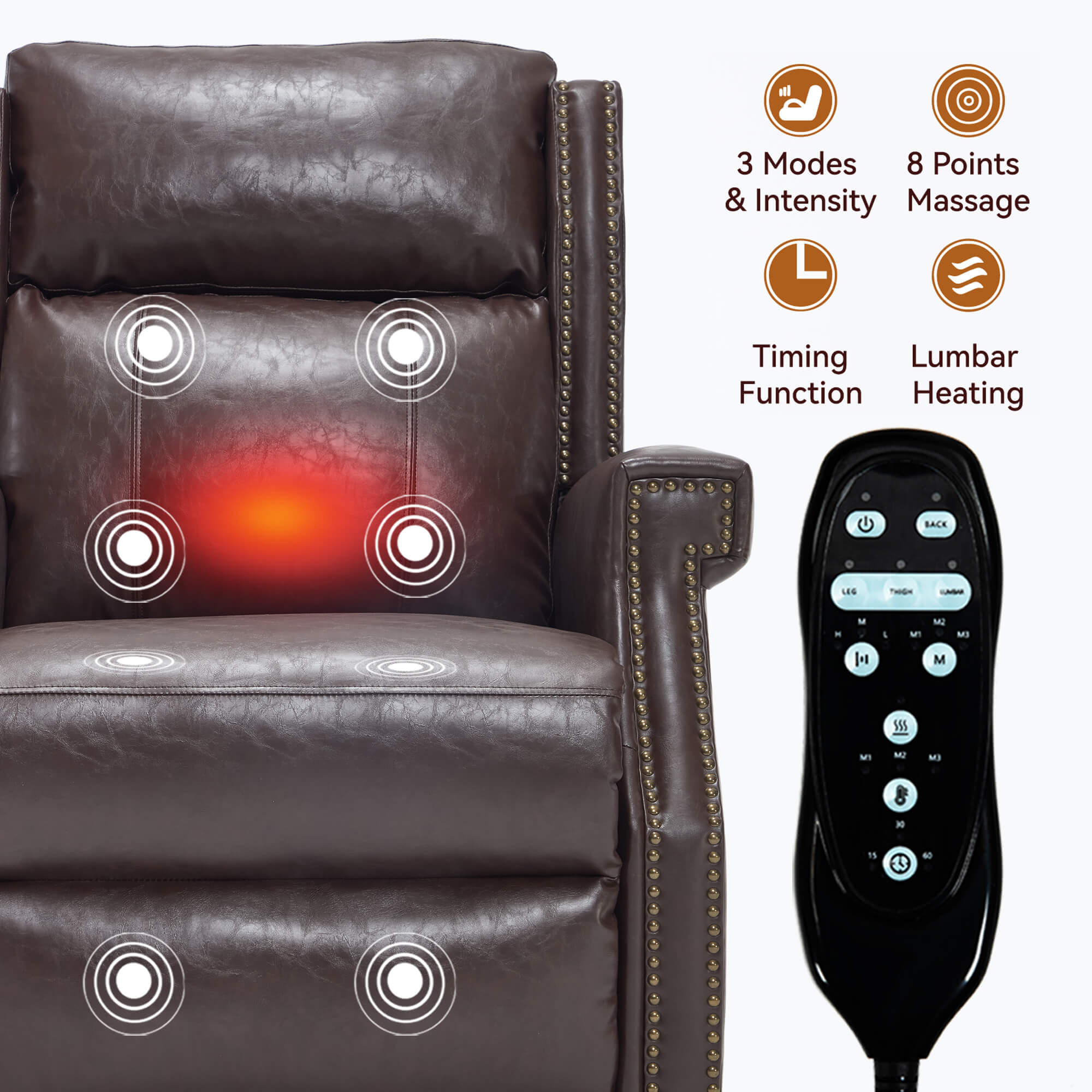 Waxed Faux Leather Massage Heat Modern Manual Recliner Chair - Image 43