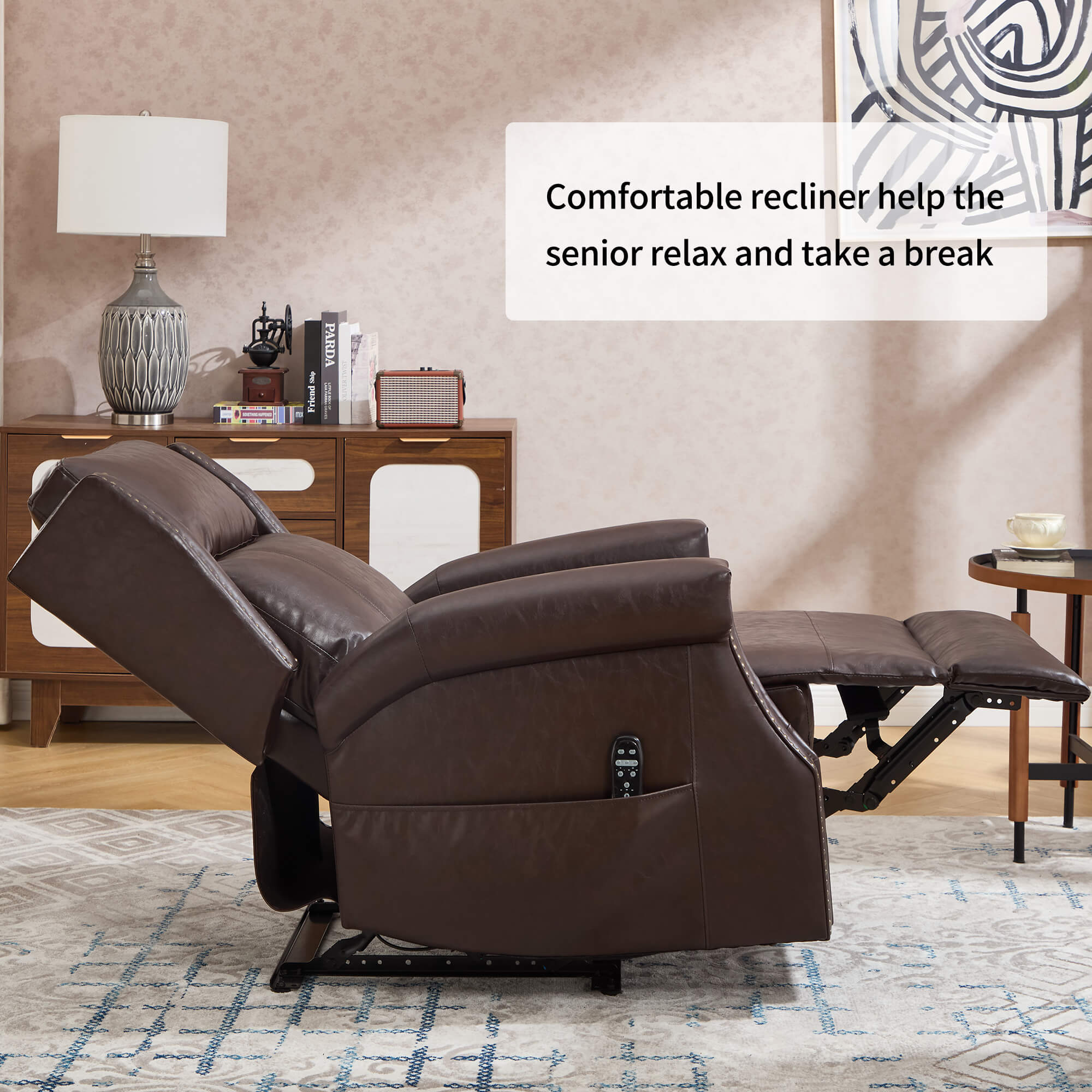 Waxed Faux Leather Massage Heat Modern Manual Recliner Chair - Image 45
