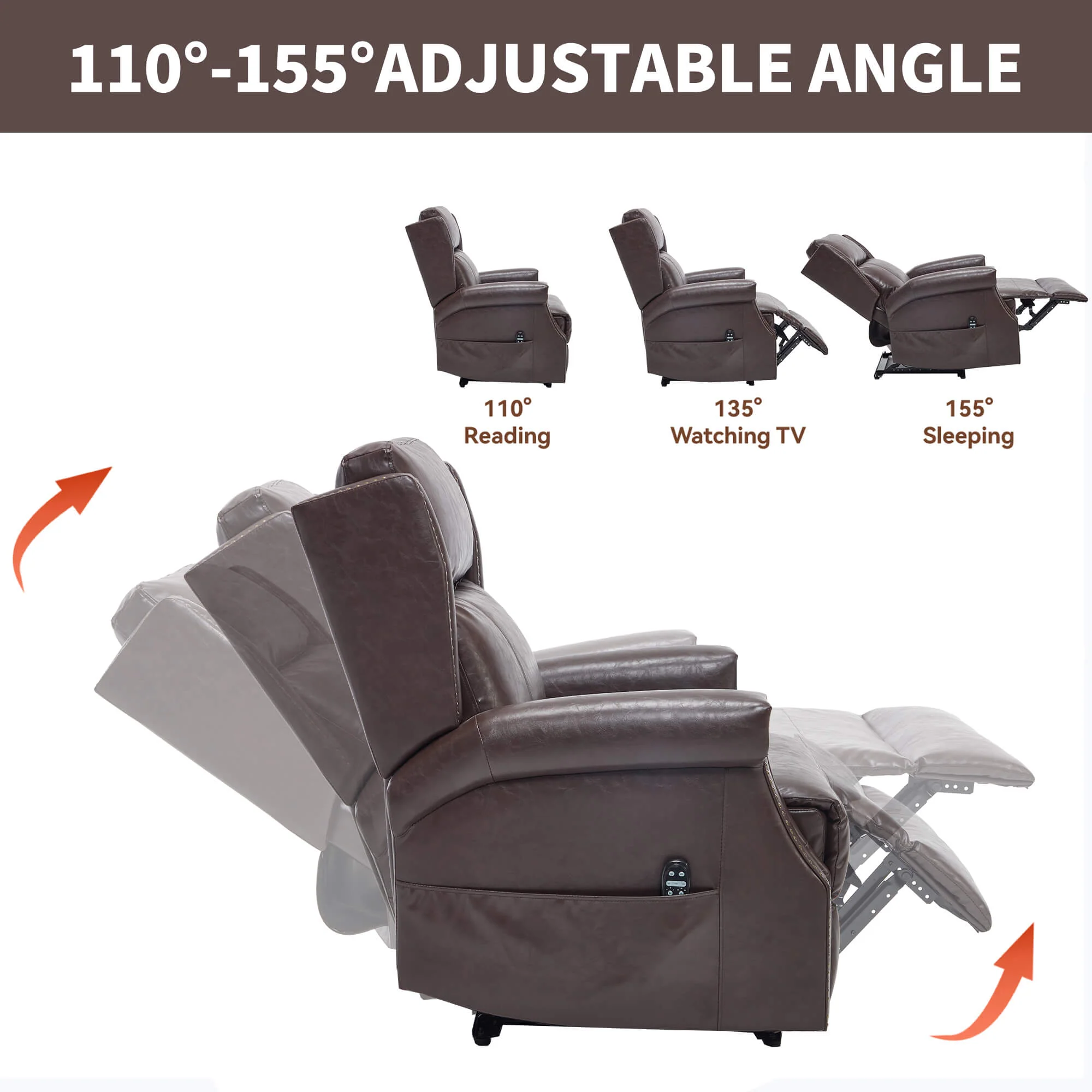 Waxed Faux Leather Massage Heat Modern Manual Recliner Chair - Image 46