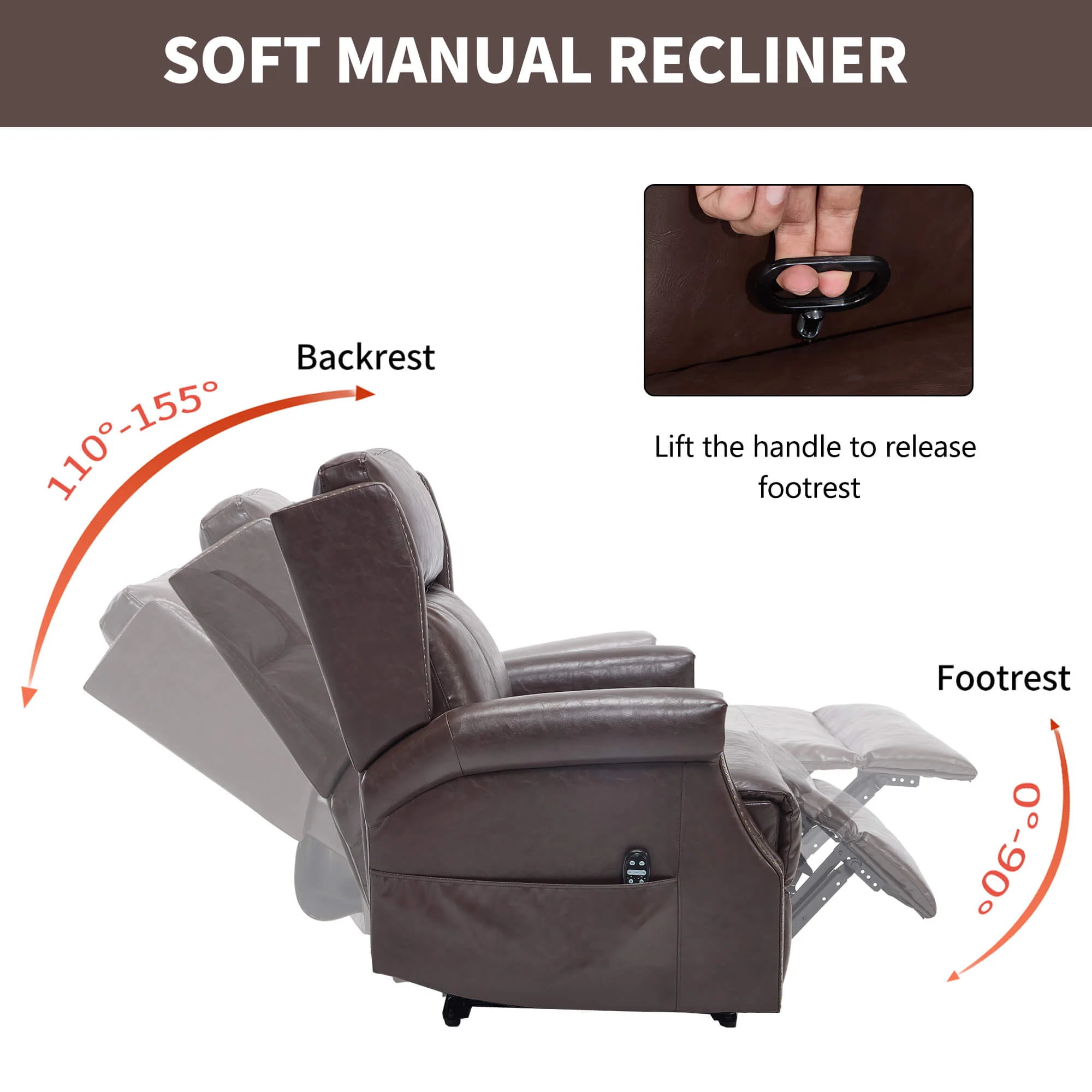 Waxed Faux Leather Massage Heat Modern Manual Recliner Chair - Image 47