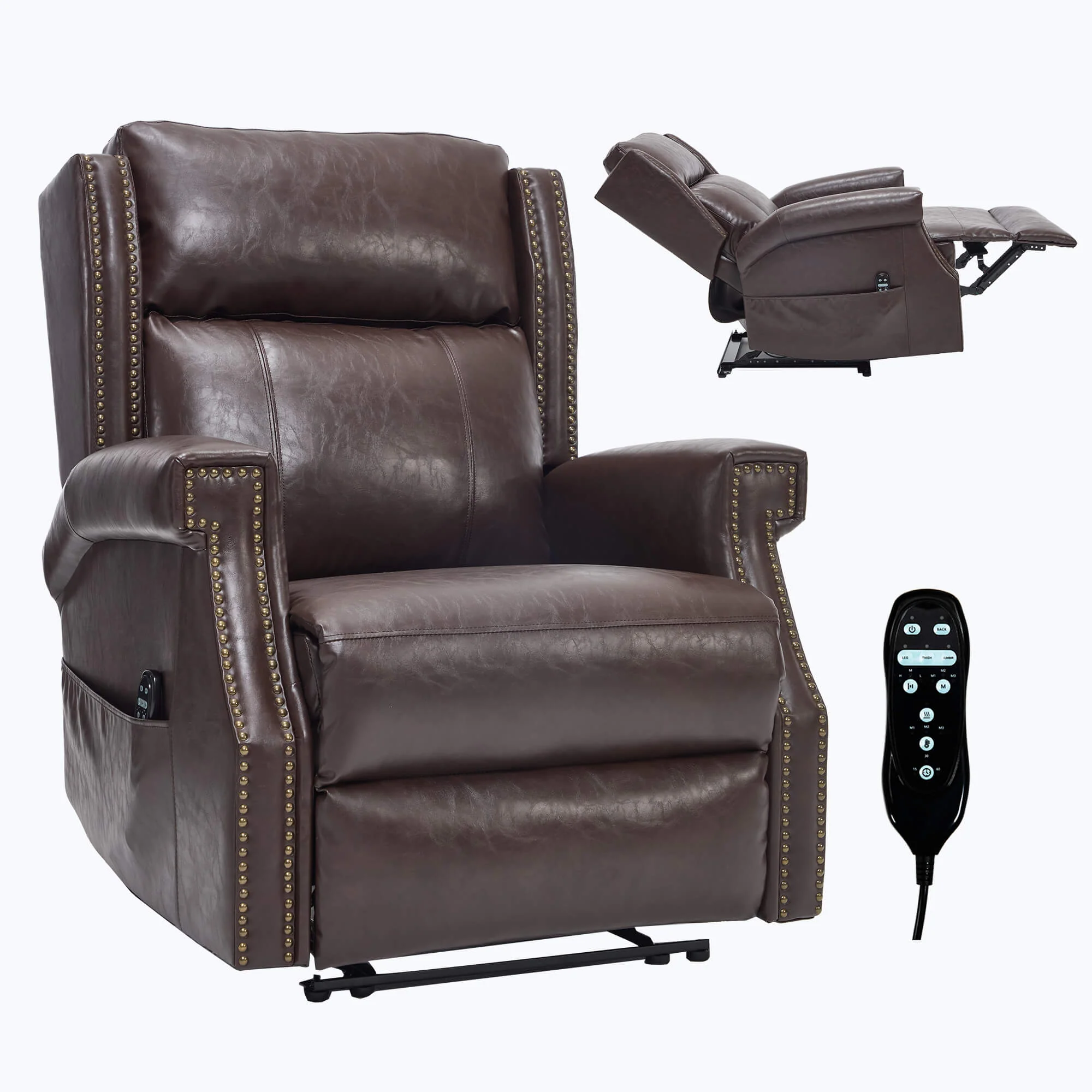Waxed Faux Leather Massage Heat Modern Manual Recliner Chair - Image 48