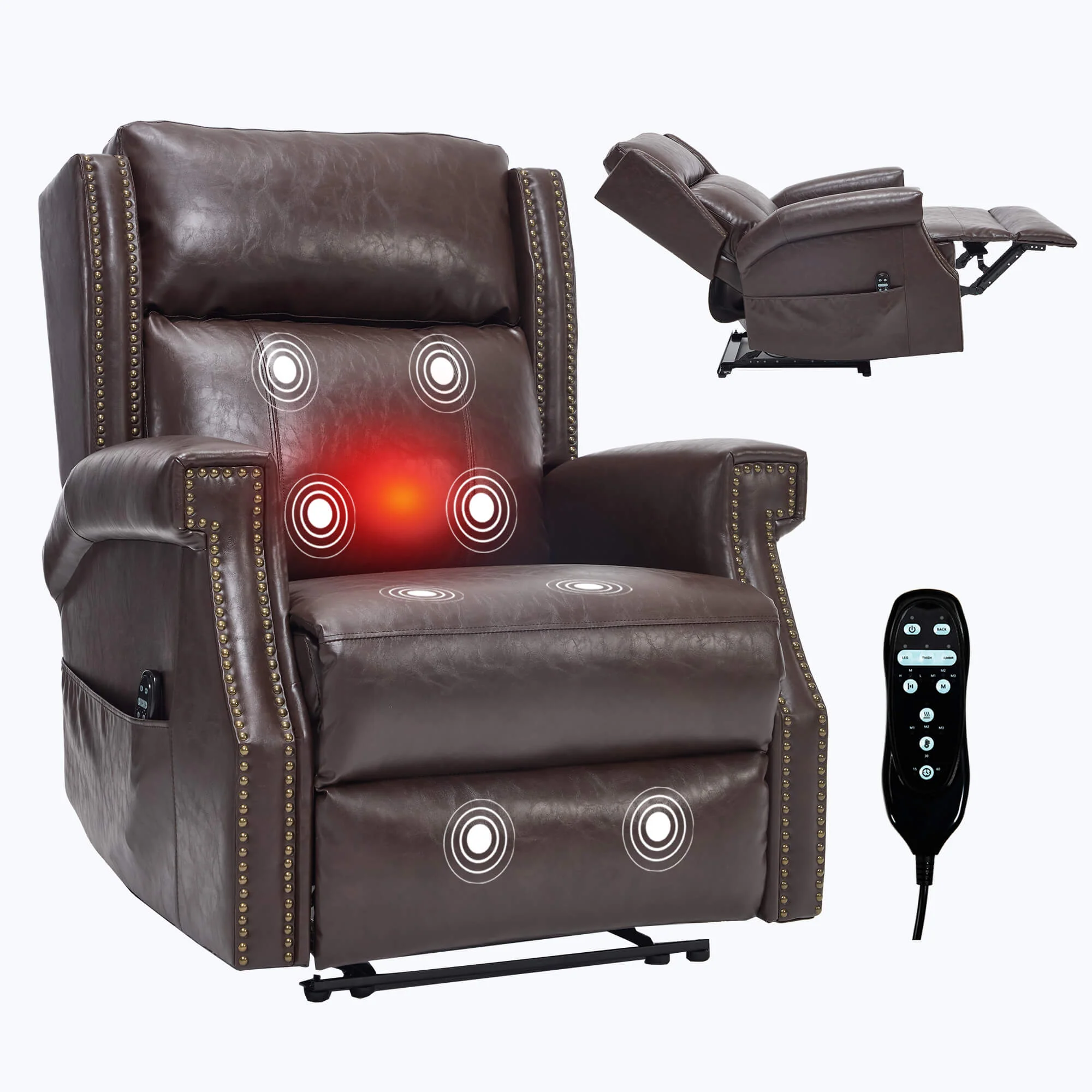 Waxed Faux Leather Massage Heat Modern Manual Recliner Chair - Image 49