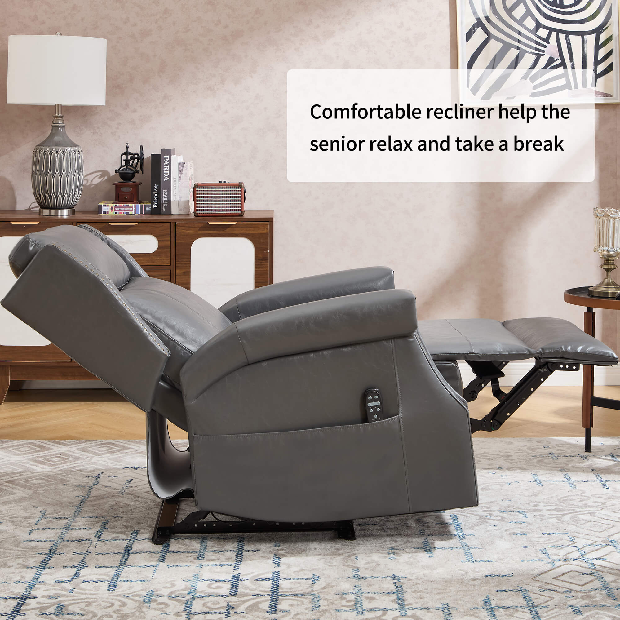 Waxed Faux Leather Massage Heat Modern Manual Recliner Chair - Image 5