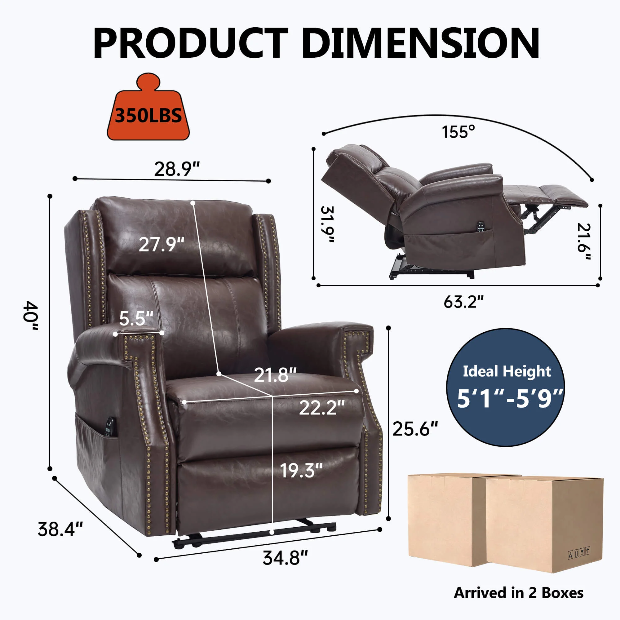 Waxed Faux Leather Massage Heat Modern Manual Recliner Chair - Image 50