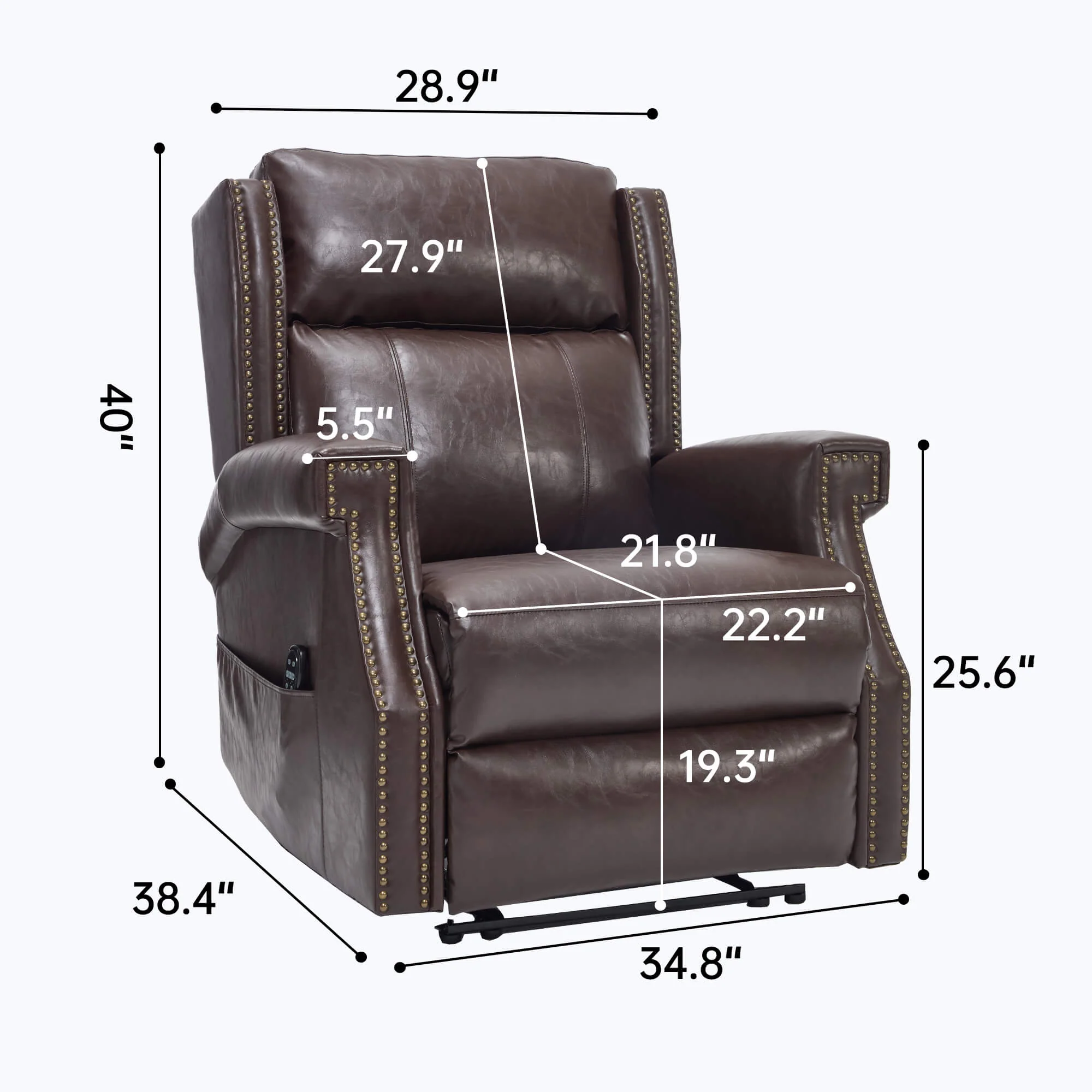 Waxed Faux Leather Massage Heat Modern Manual Recliner Chair - Image 51