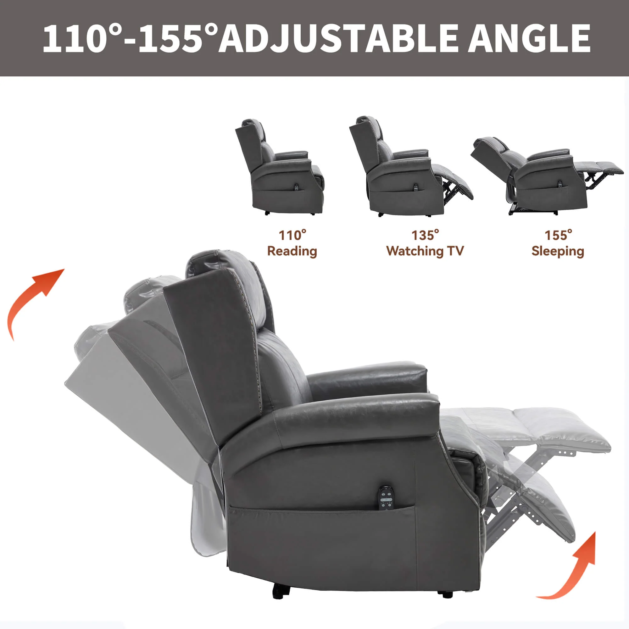 Waxed Faux Leather Massage Heat Modern Manual Recliner Chair - Image 6