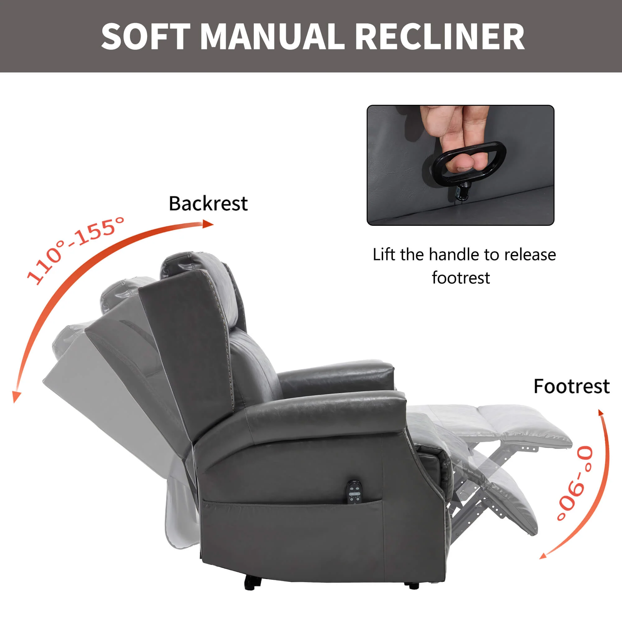 Waxed Faux Leather Massage Heat Modern Manual Recliner Chair - Image 7