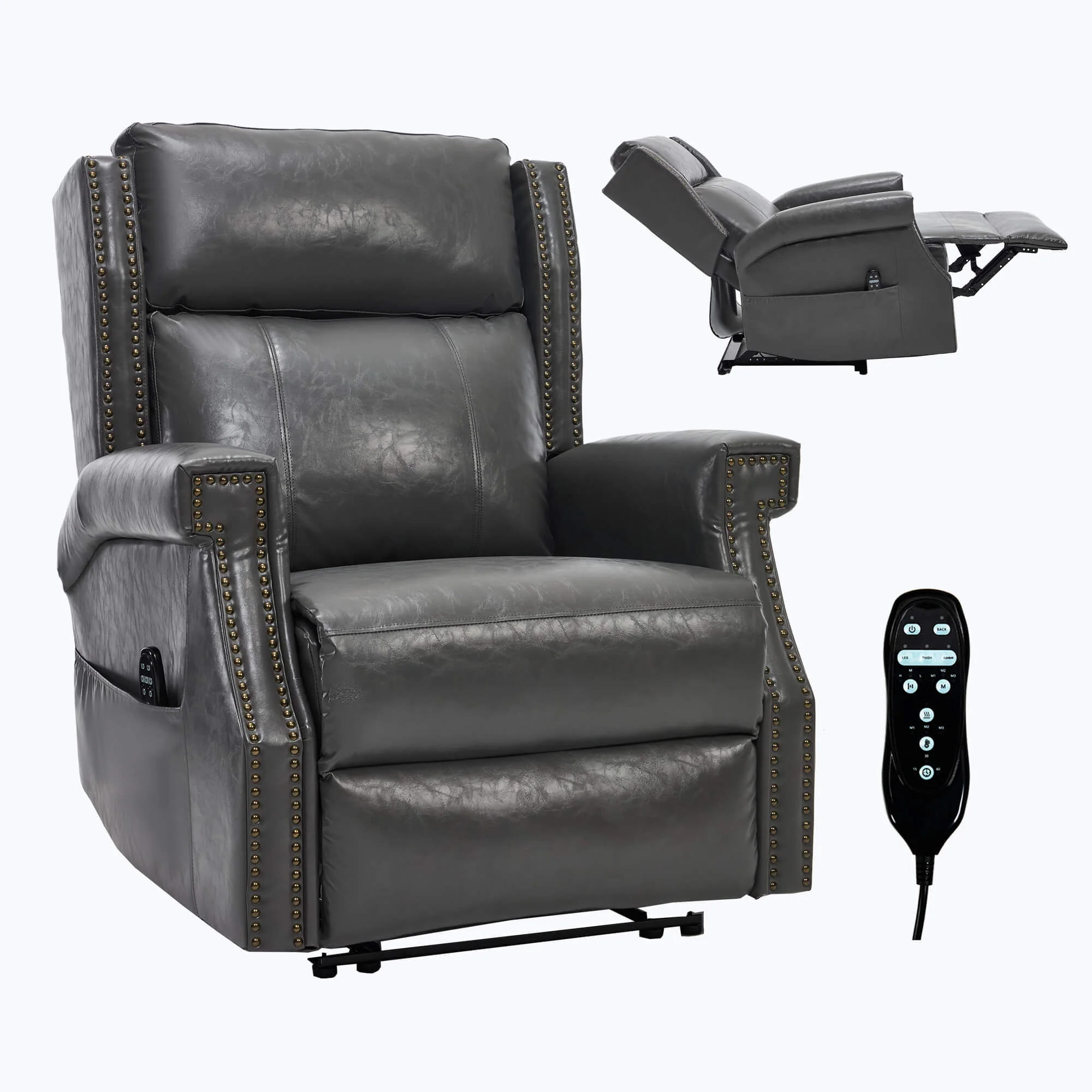 Waxed Faux Leather Massage Heat Modern Manual Recliner Chair - Image 8