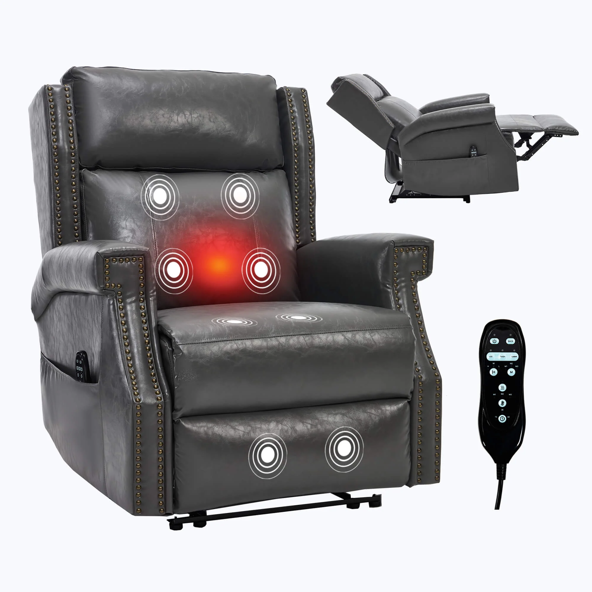 Waxed Faux Leather Massage Heat Modern Manual Recliner Chair - Image 9