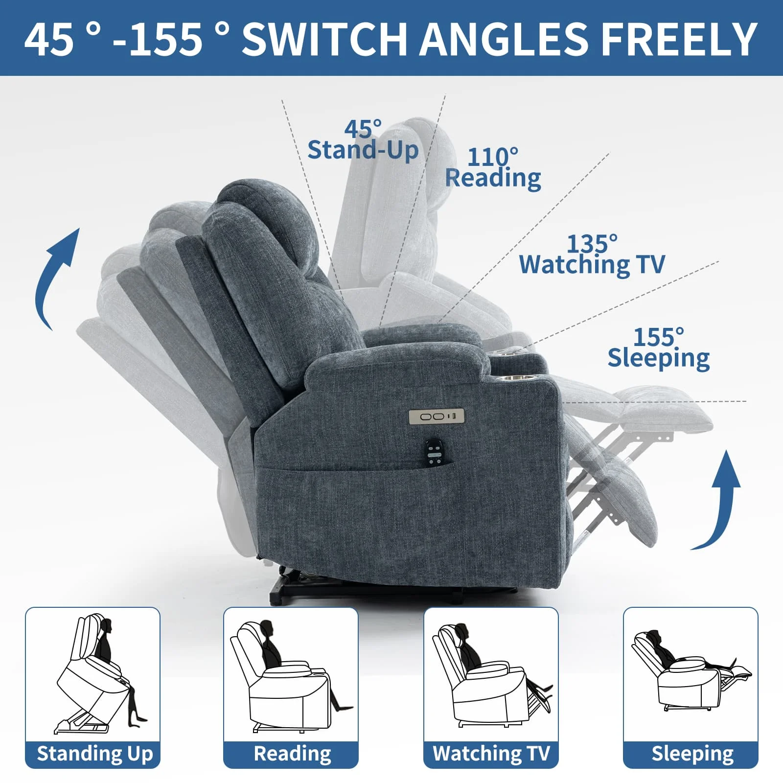 Power Lift Electric Massage Heat USB Recliner Chair - Image 10