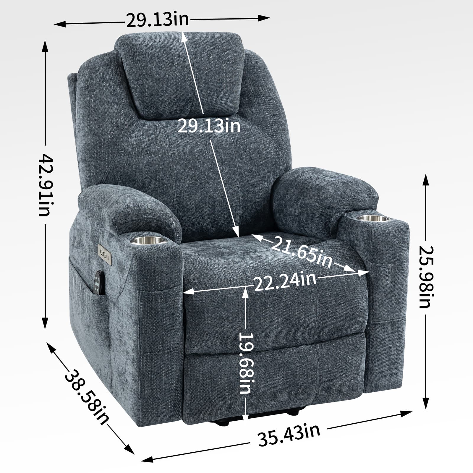 Power Lift Electric Massage Heat USB Recliner Chair - Image 11