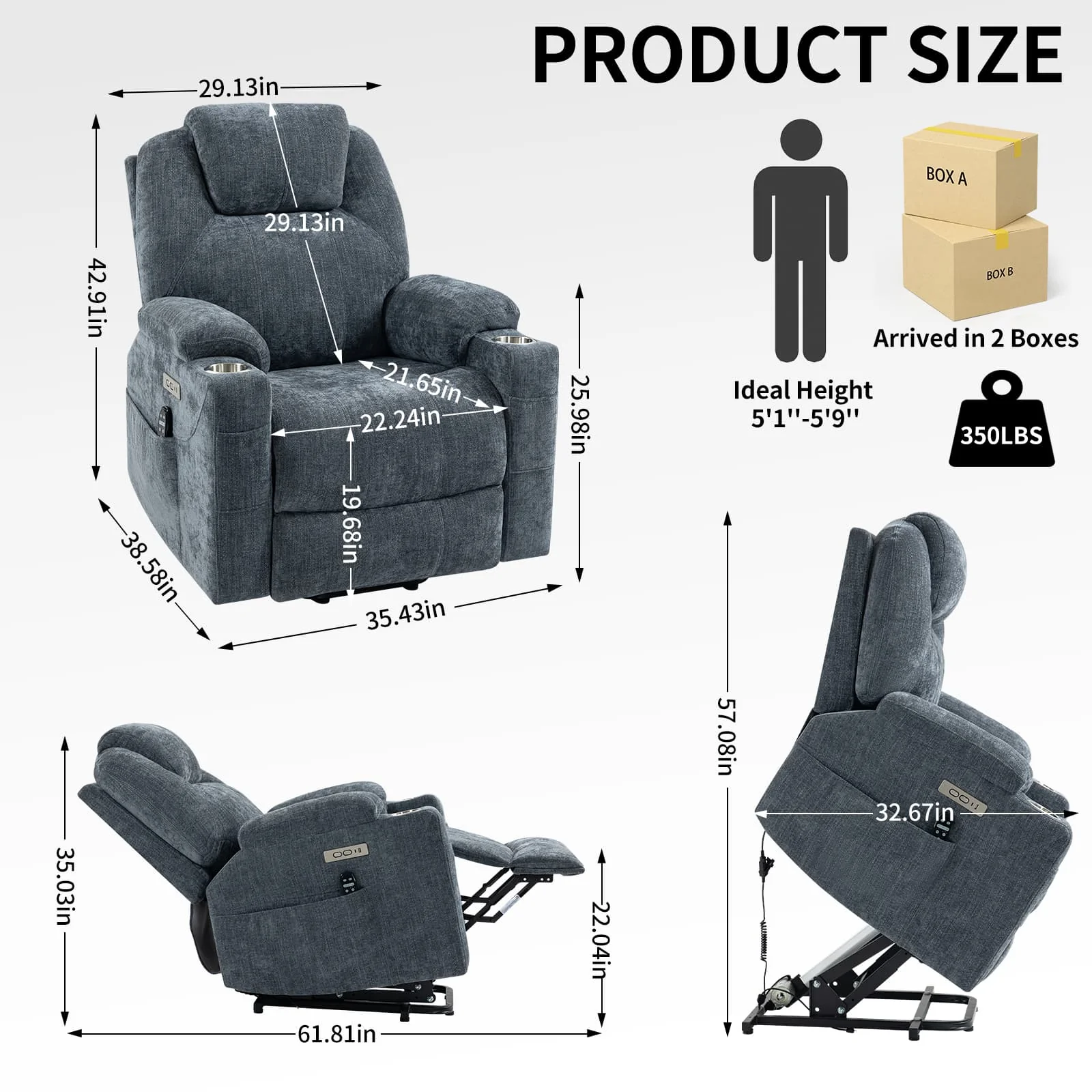 Power Lift Electric Massage Heat USB Recliner Chair - Image 15