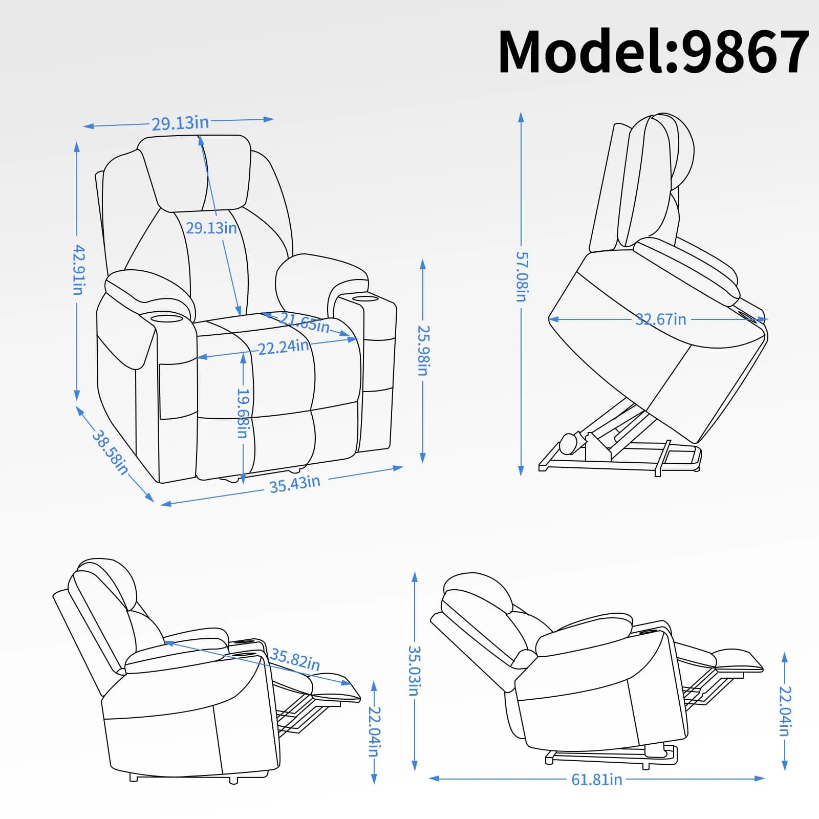 Power Lift Electric Massage Heat USB Recliner Chair - Image 17