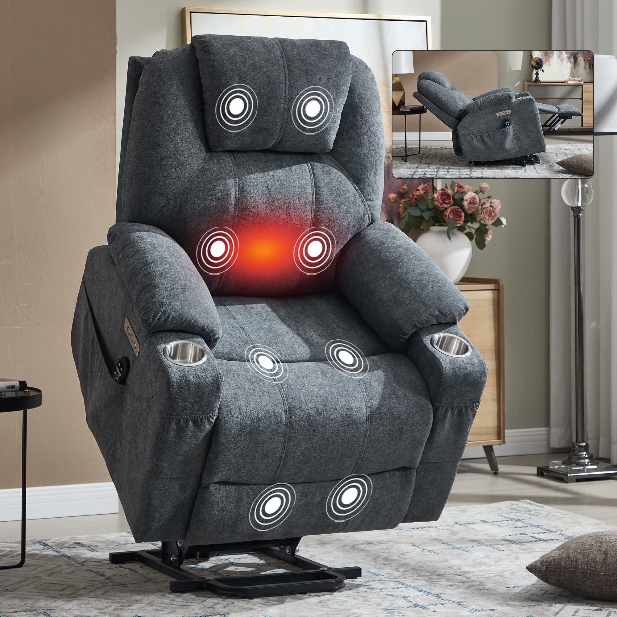 Power Lift Electric Massage Heat USB Recliner Chair - Image 21