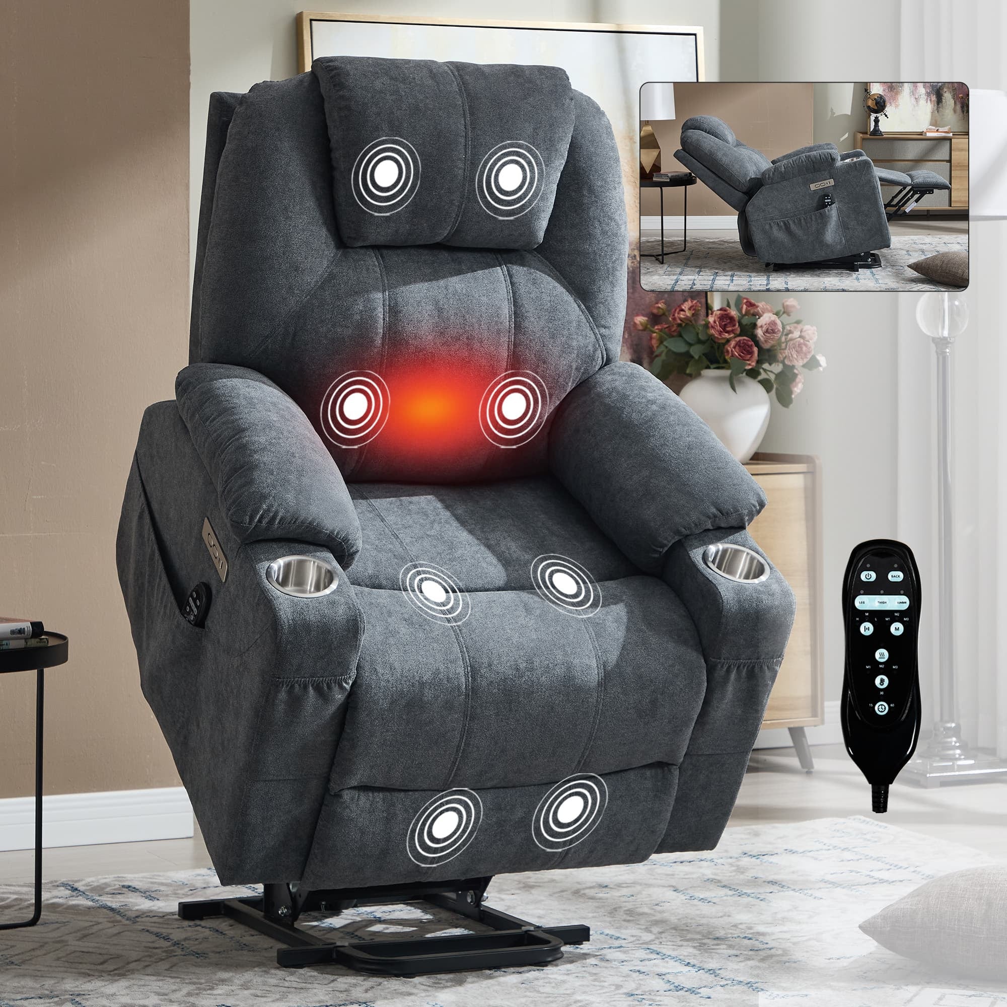 Power Lift Electric Massage Heat USB Recliner Chair - Image 22