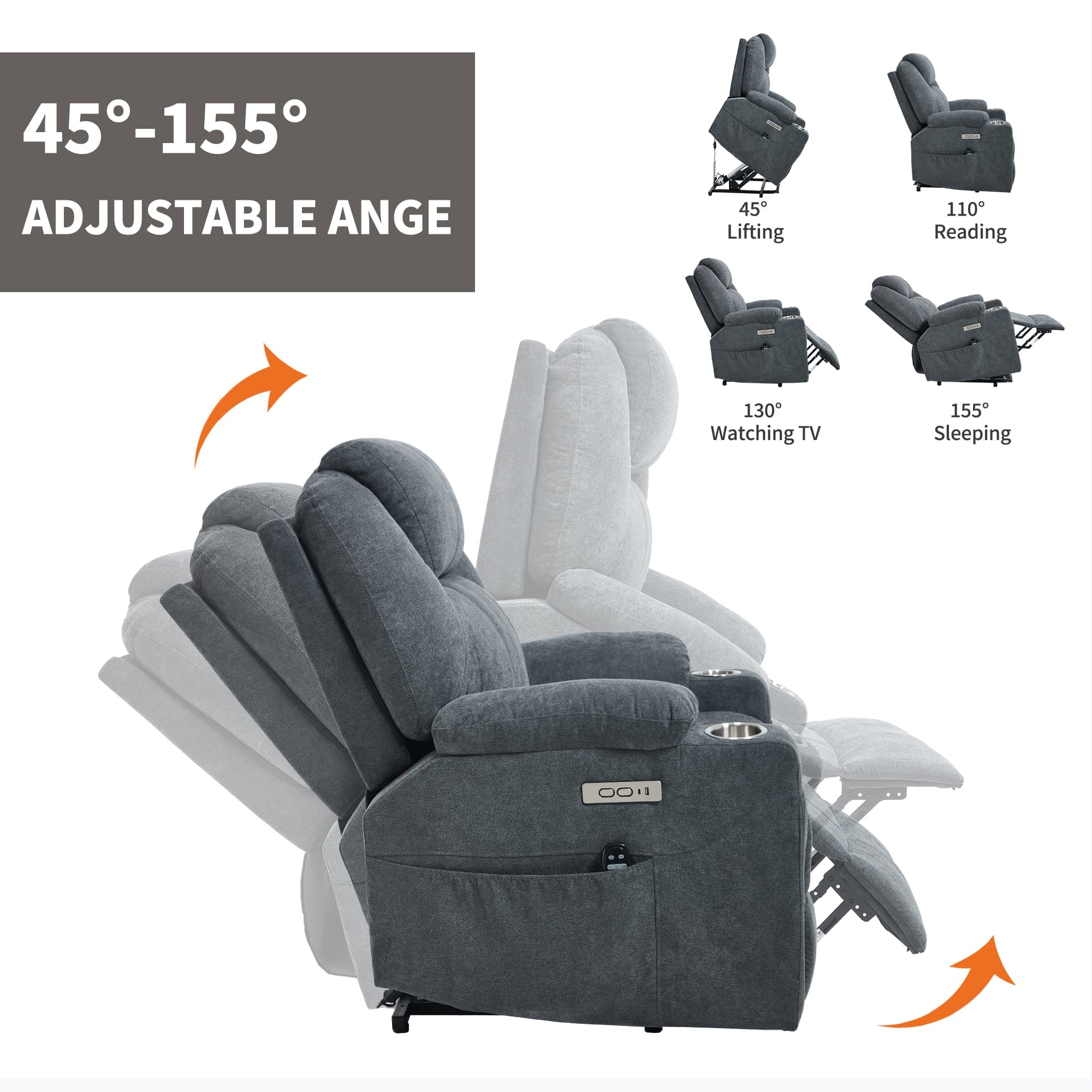 Power Lift Electric Massage Heat USB Recliner Chair - Image 23