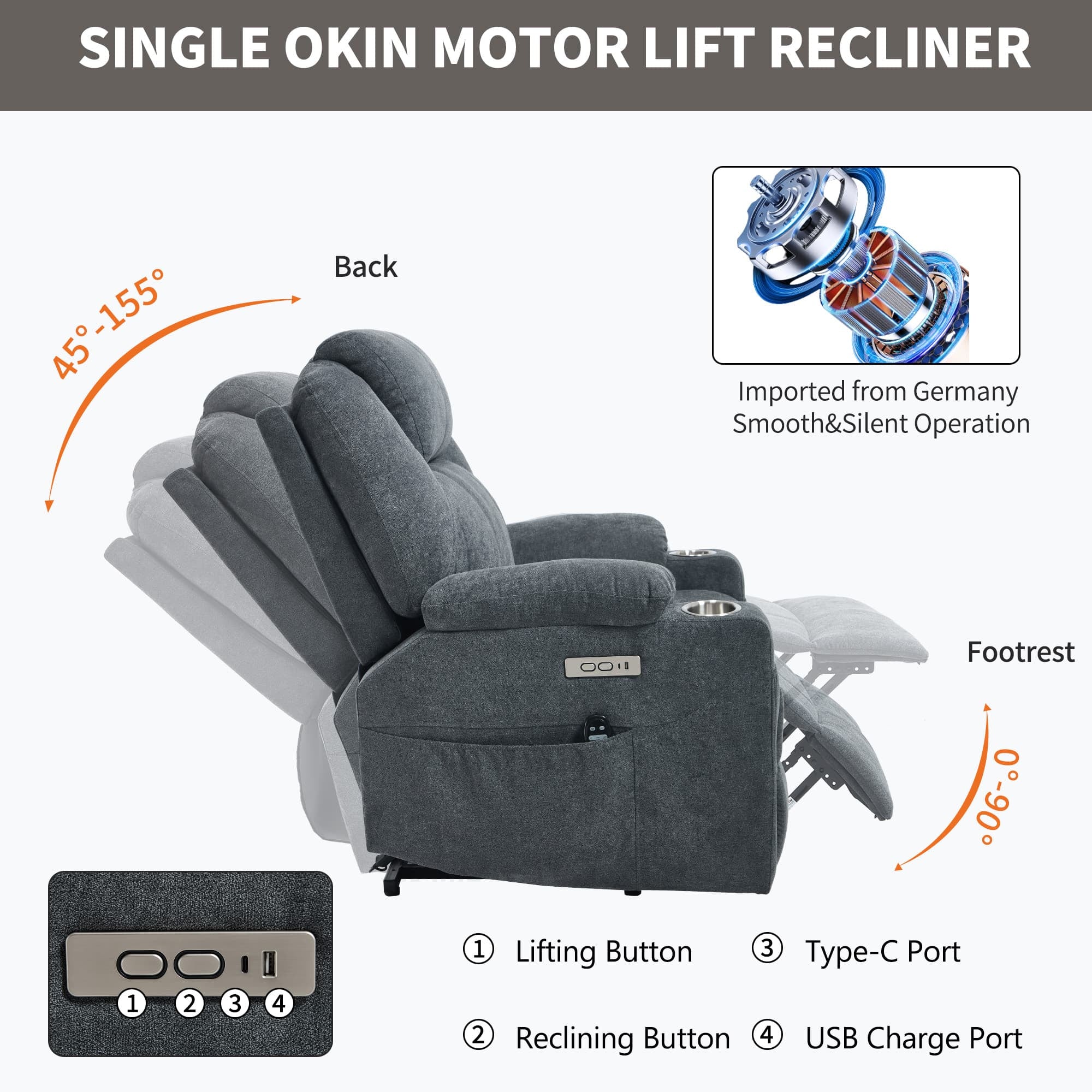 Power Lift Electric Massage Heat USB Recliner Chair - Image 24