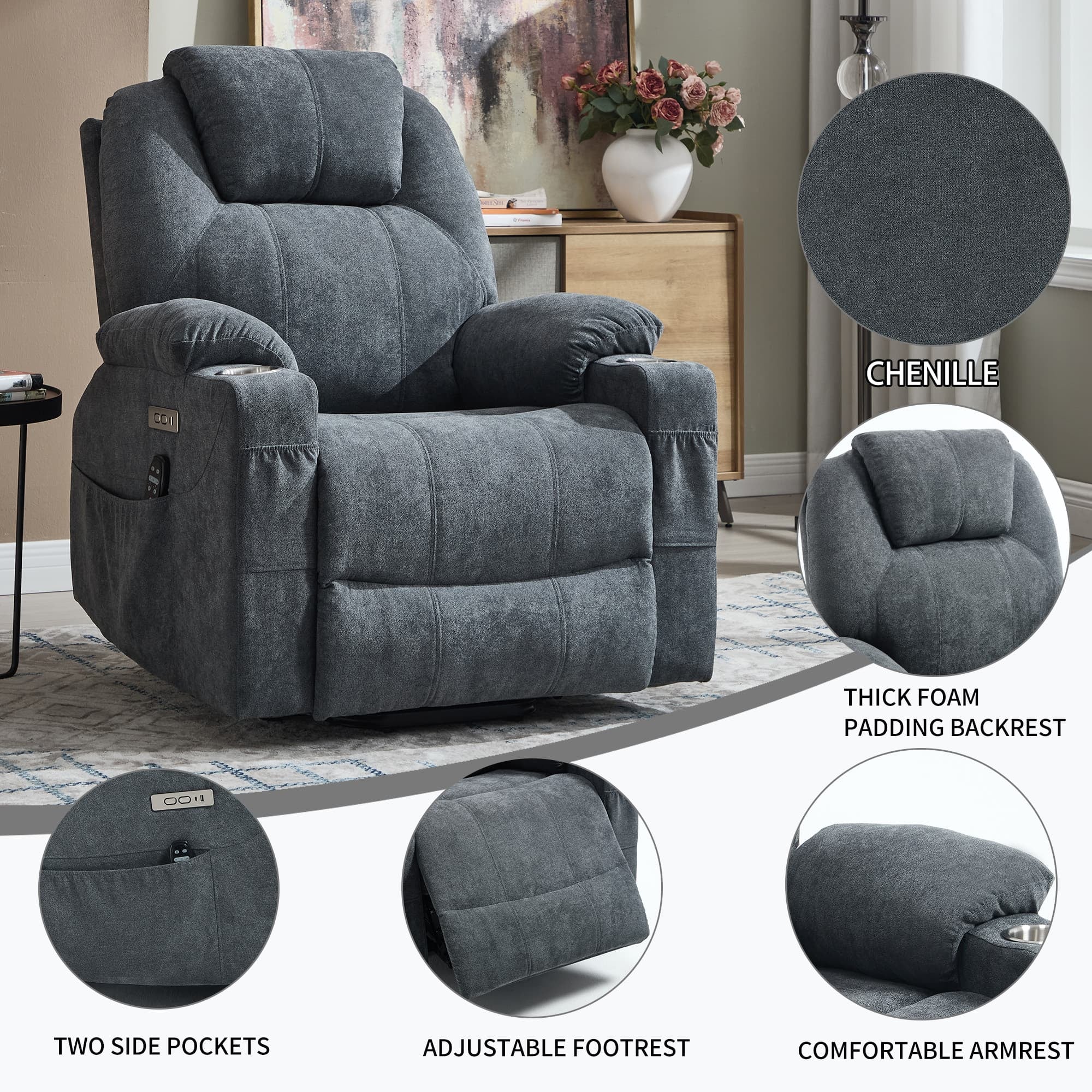 Power Lift Electric Massage Heat USB Recliner Chair - Image 25