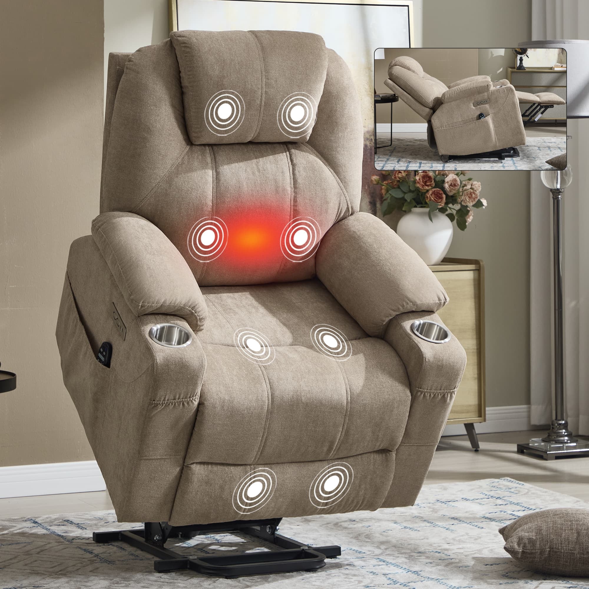 Power Lift Electric Massage Heat USB Recliner Chair - Image 33