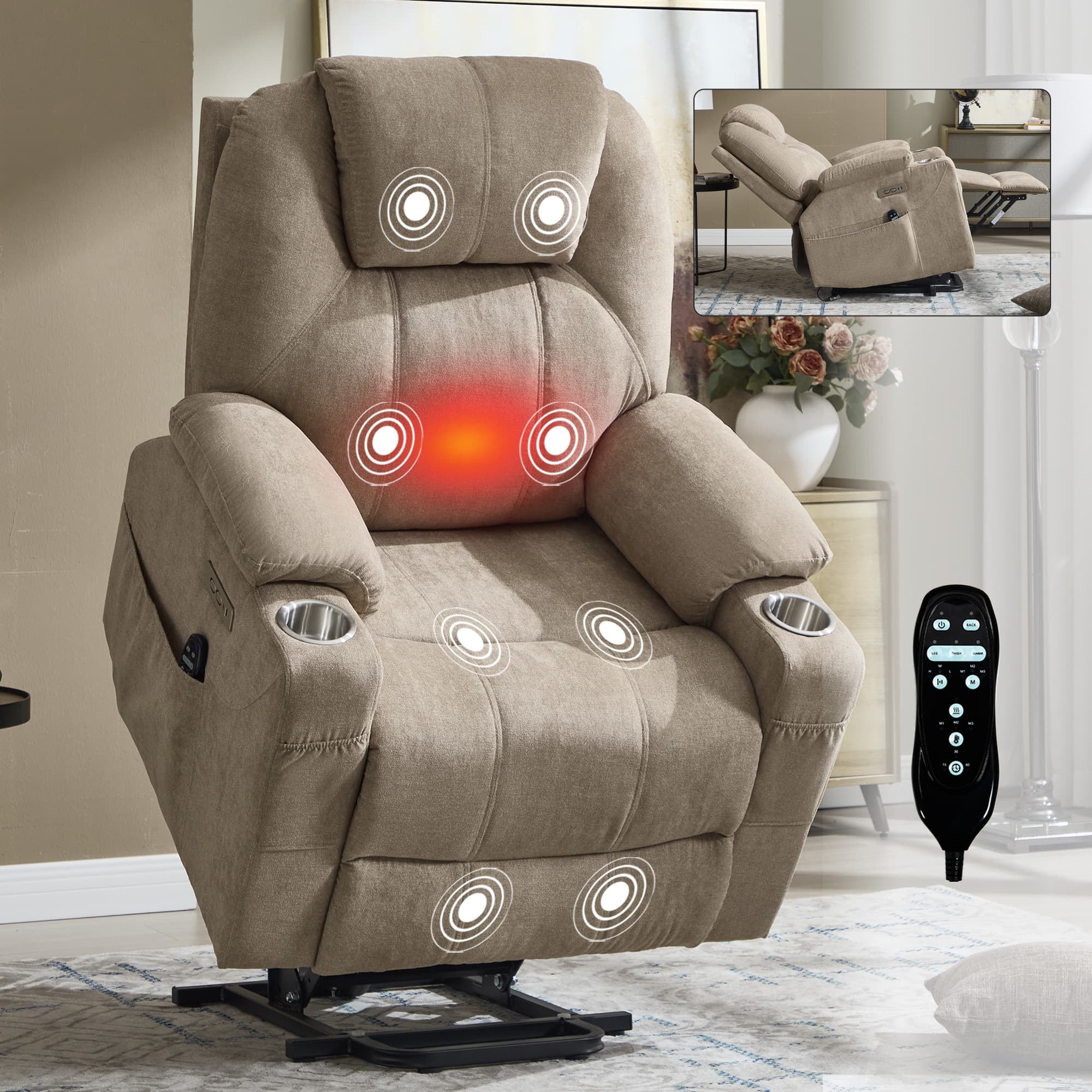 Power Lift Electric Massage Heat USB Recliner Chair - Image 34