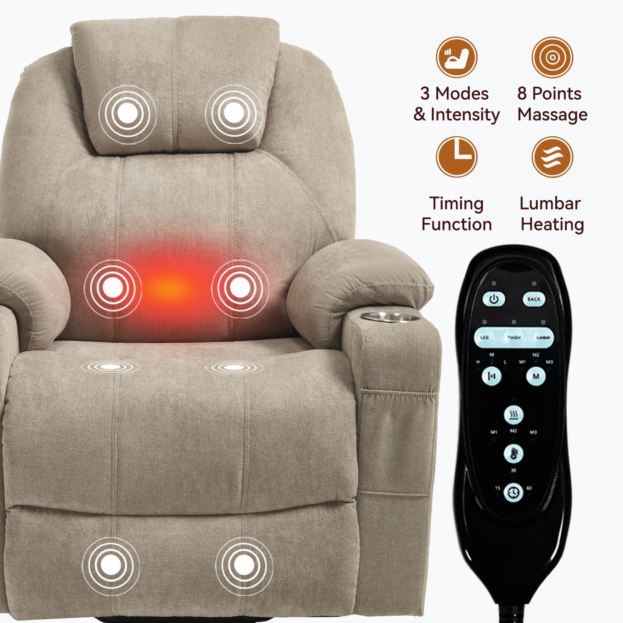 Power Lift Electric Massage Heat USB Recliner Chair - Image 35
