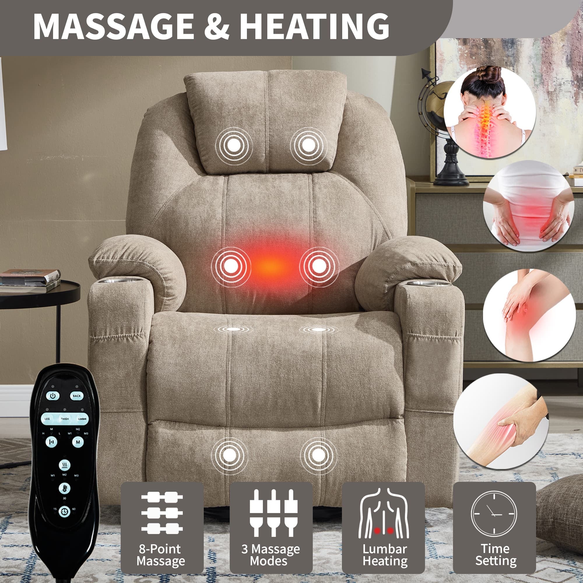 Power Lift Electric Massage Heat USB Recliner Chair - Image 36