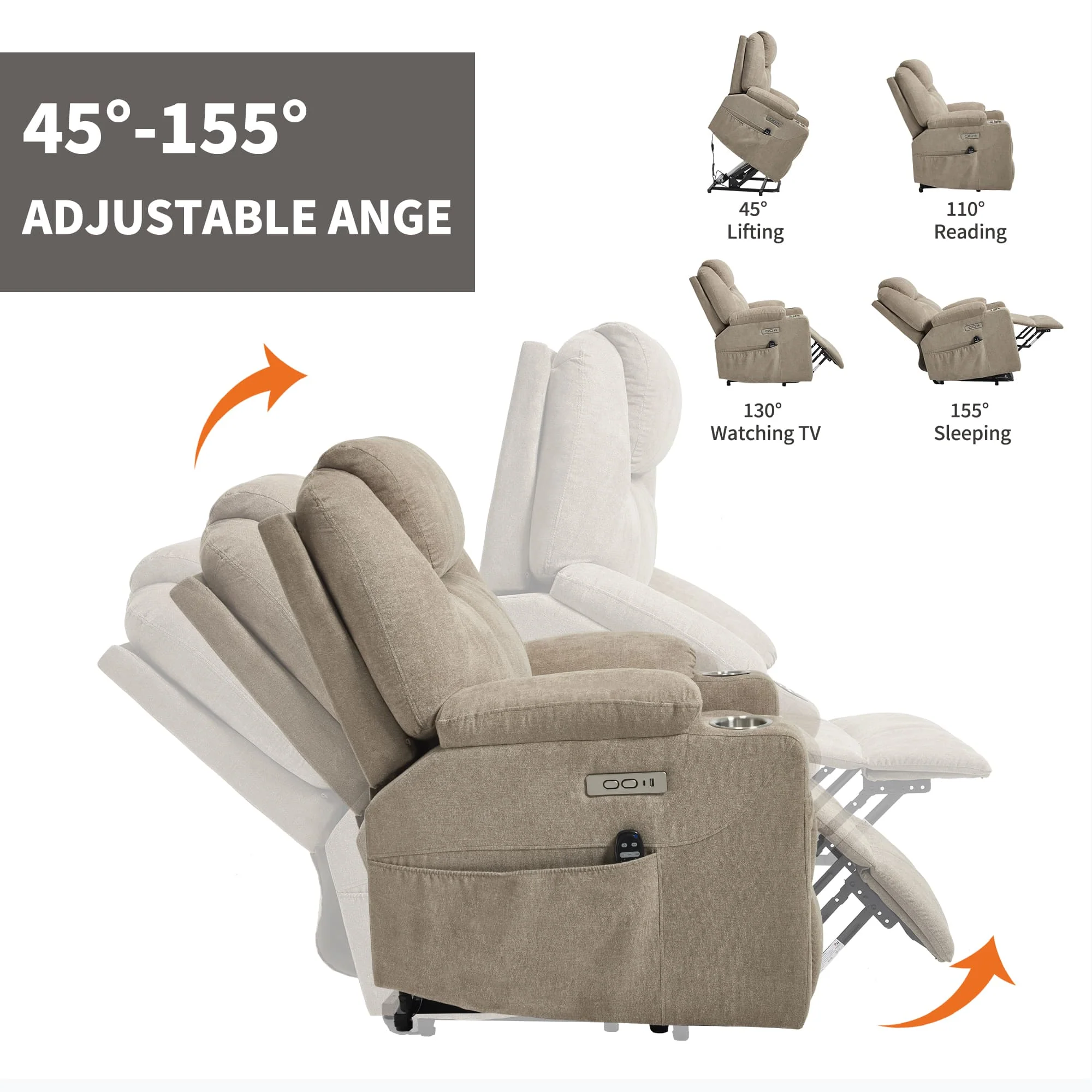 Power Lift Electric Massage Heat USB Recliner Chair - Image 37