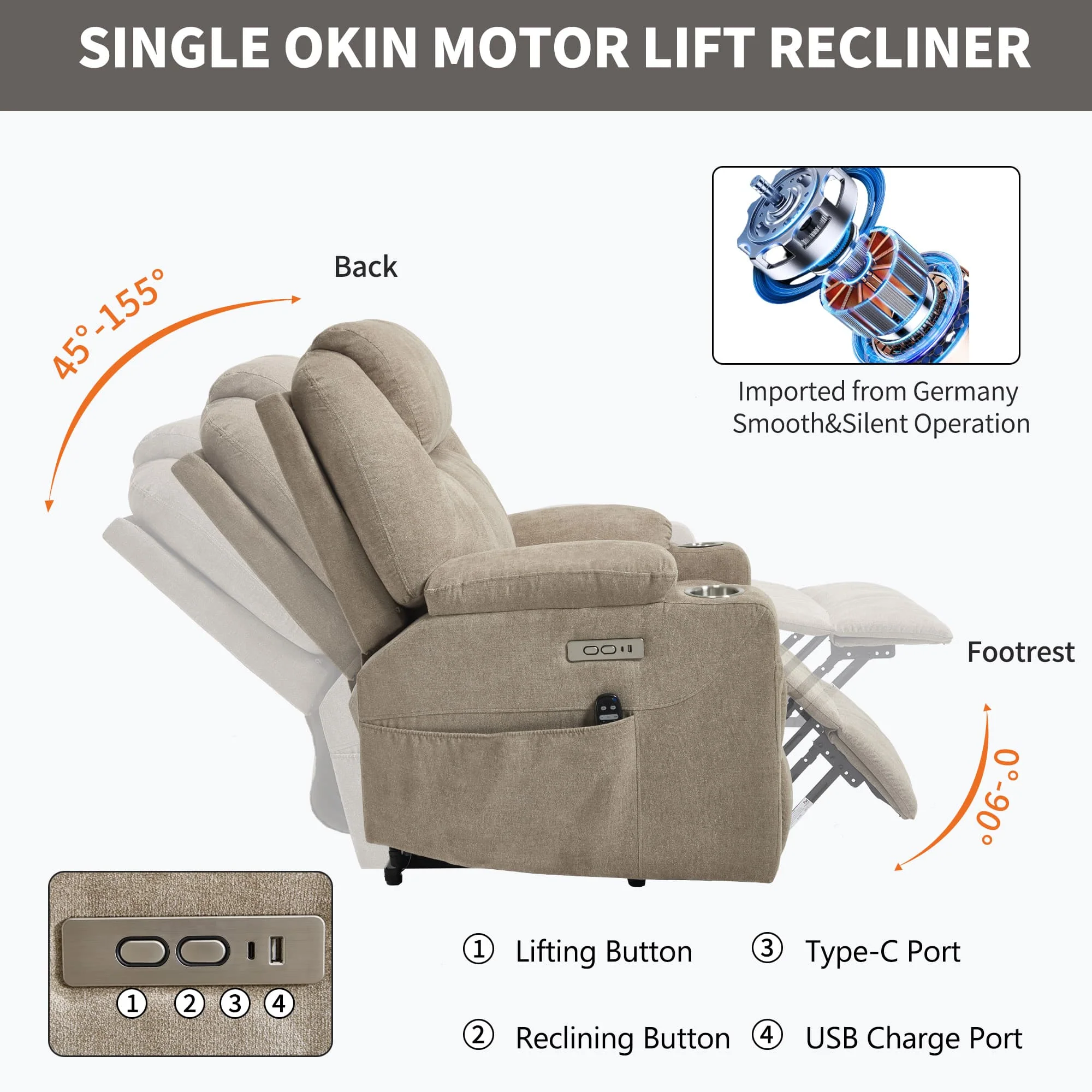 Power Lift Electric Massage Heat USB Recliner Chair - Image 38