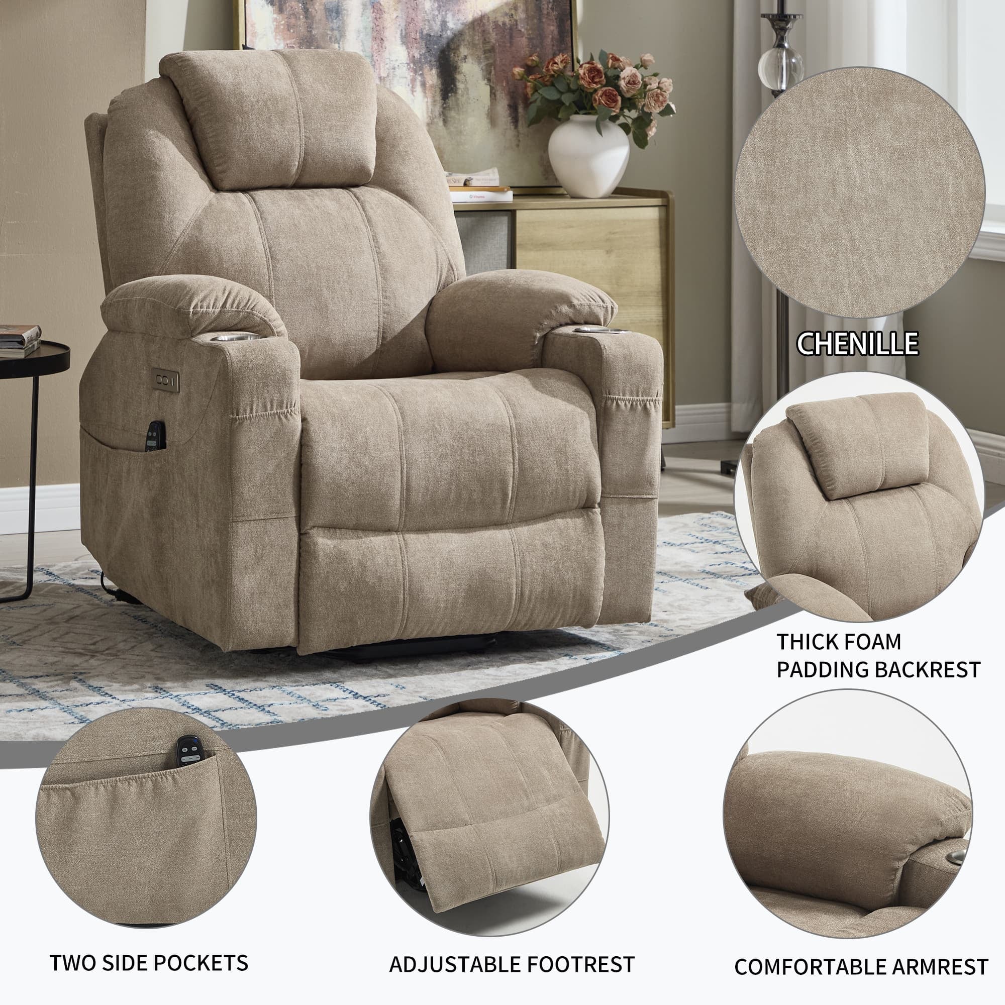 Power Lift Electric Massage Heat USB Recliner Chair - Image 39