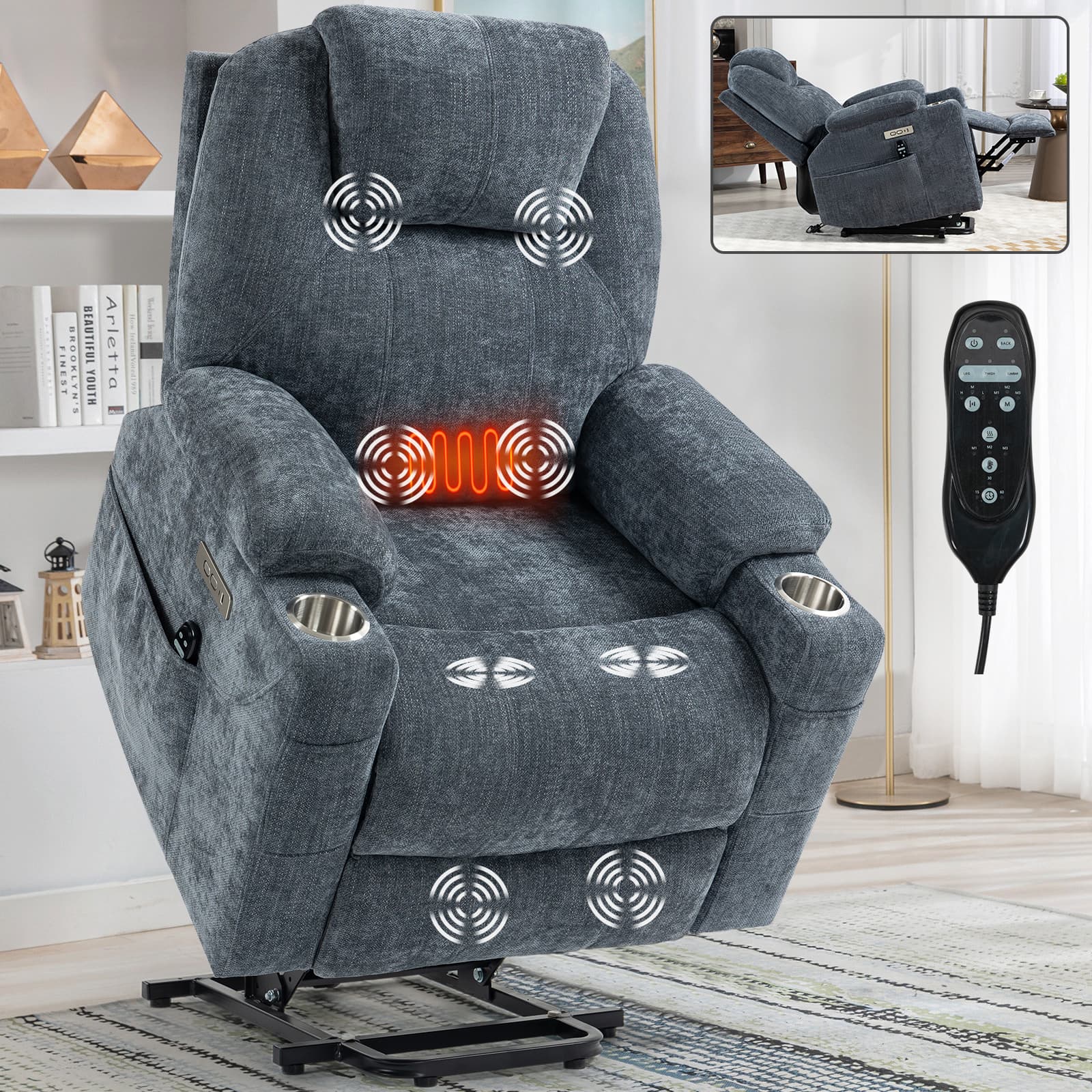 Power Lift Electric Massage Heat USB Recliner Chair - Image 4