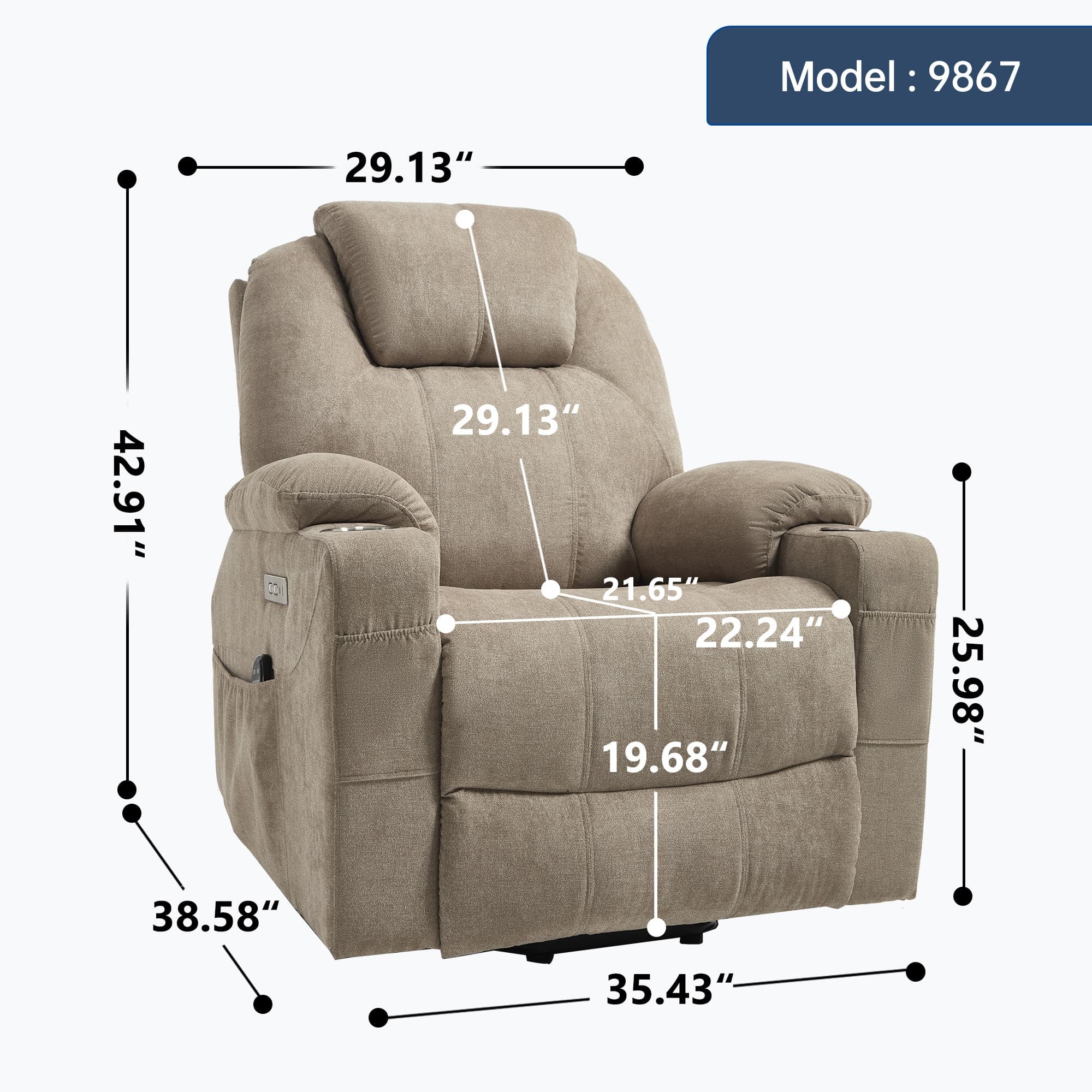 Power Lift Electric Massage Heat USB Recliner Chair - Image 44