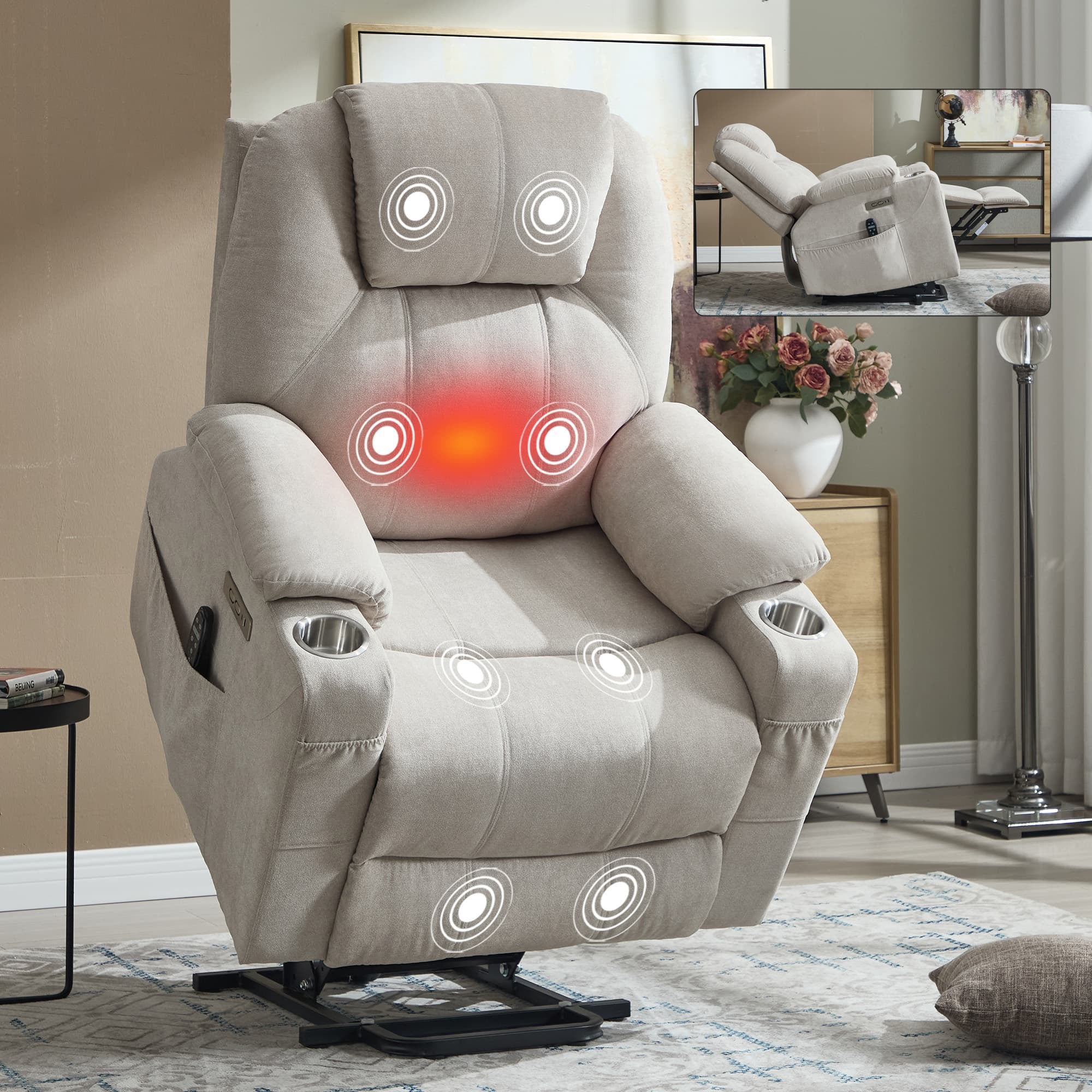 Power Lift Electric Massage Heat USB Recliner Chair - Image 47