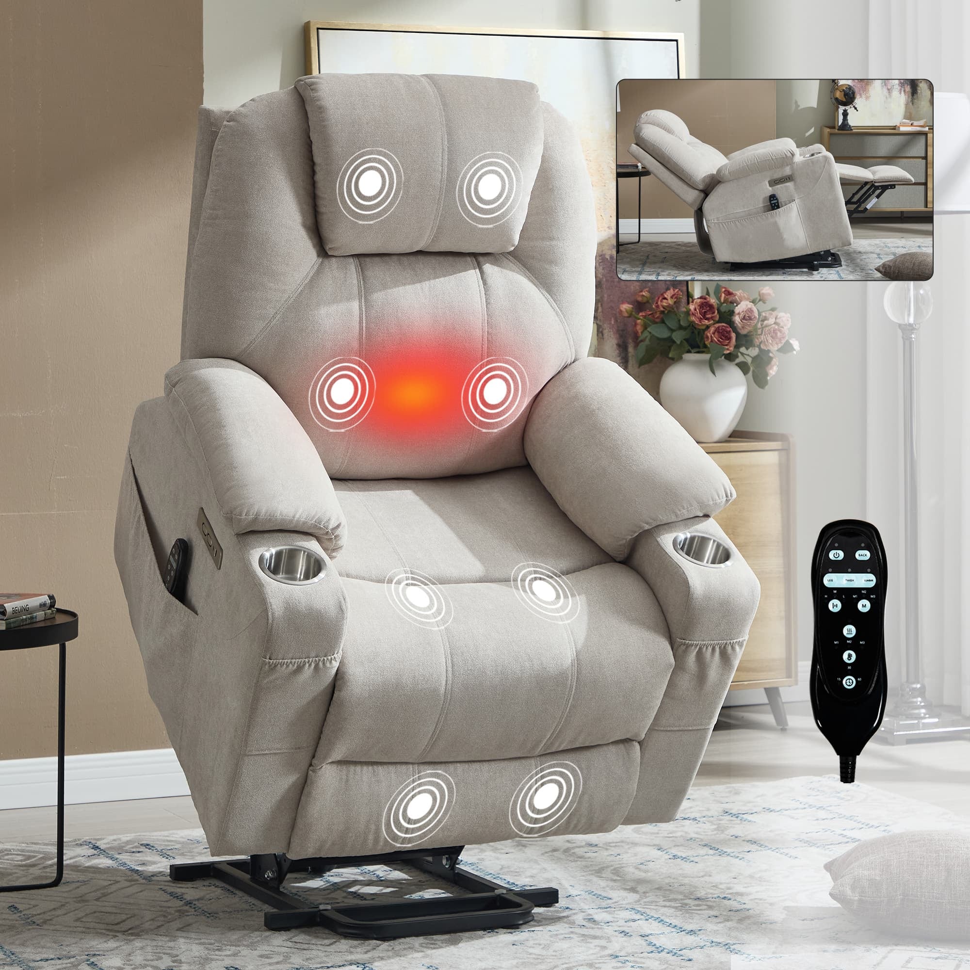 Power Lift Electric Massage Heat USB Recliner Chair - Image 48
