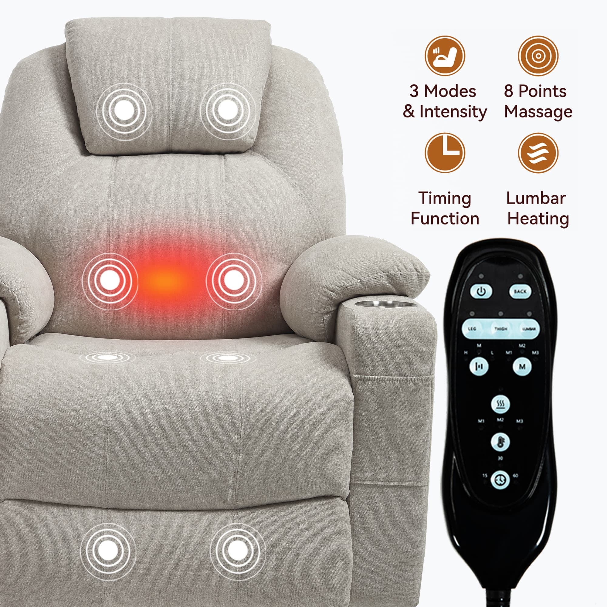 Power Lift Electric Massage Heat USB Recliner Chair - Image 49