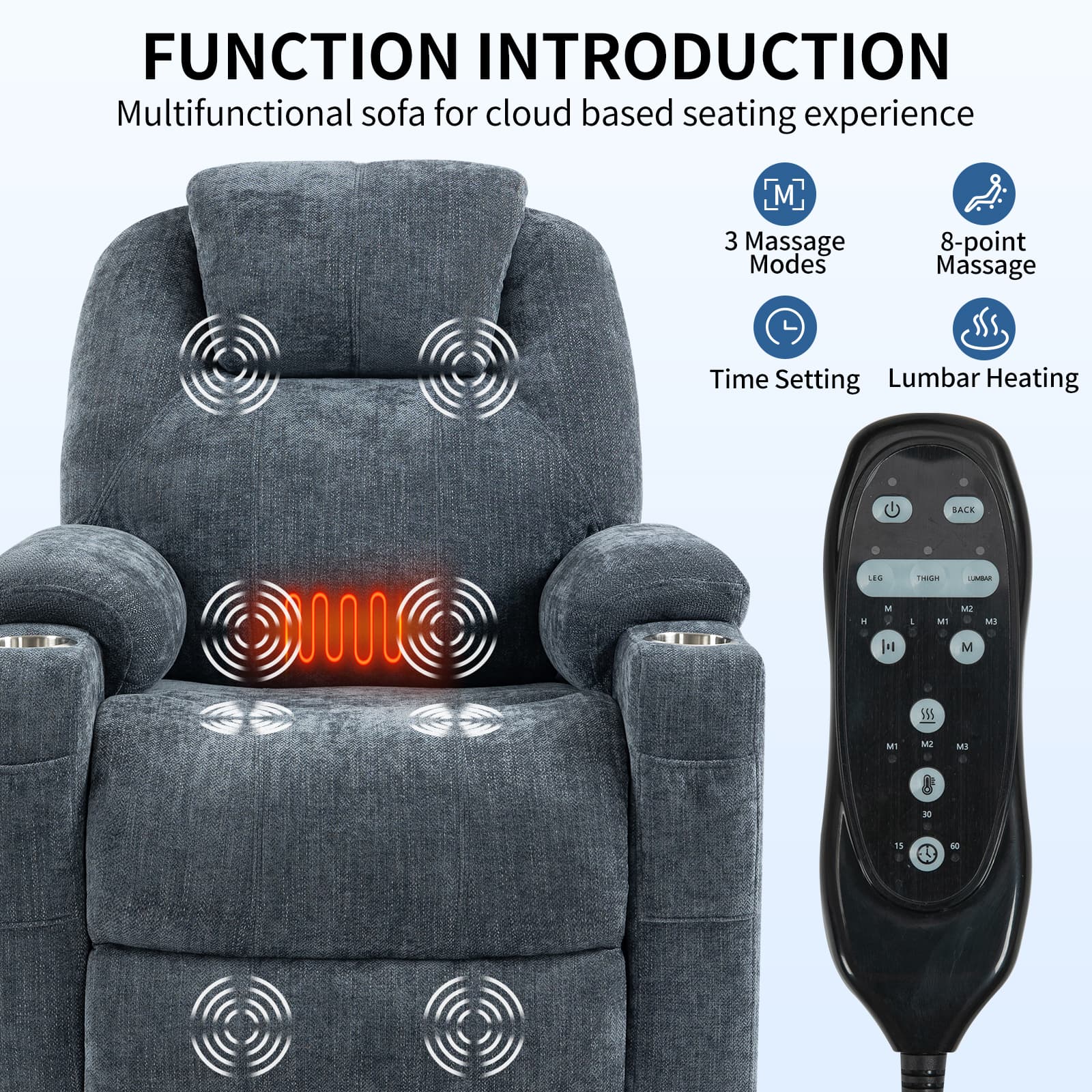 Power Lift Electric Massage Heat USB Recliner Chair - Image 5
