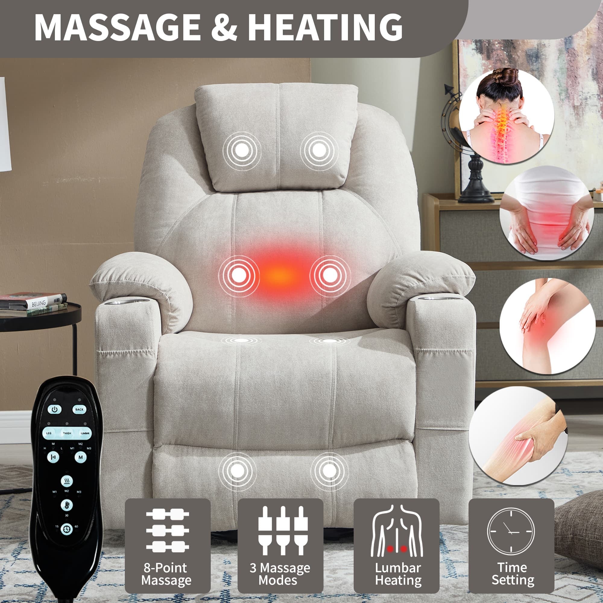Power Lift Electric Massage Heat USB Recliner Chair - Image 50