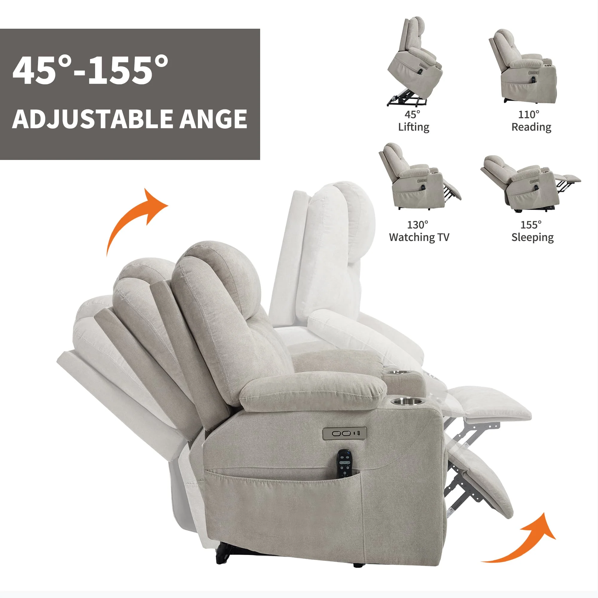 Power Lift Electric Massage Heat USB Recliner Chair - Image 51