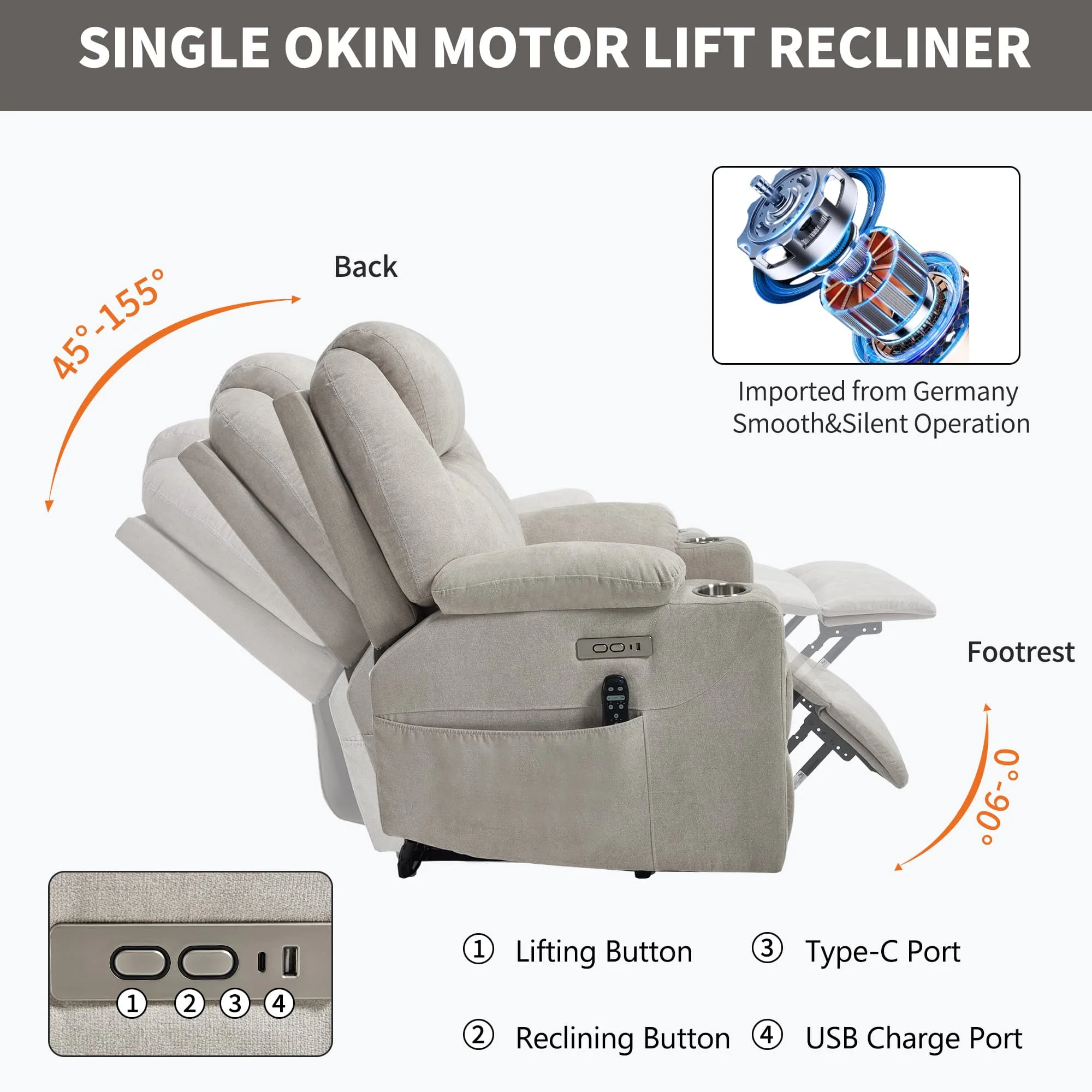 Power Lift Electric Massage Heat USB Recliner Chair - Image 52