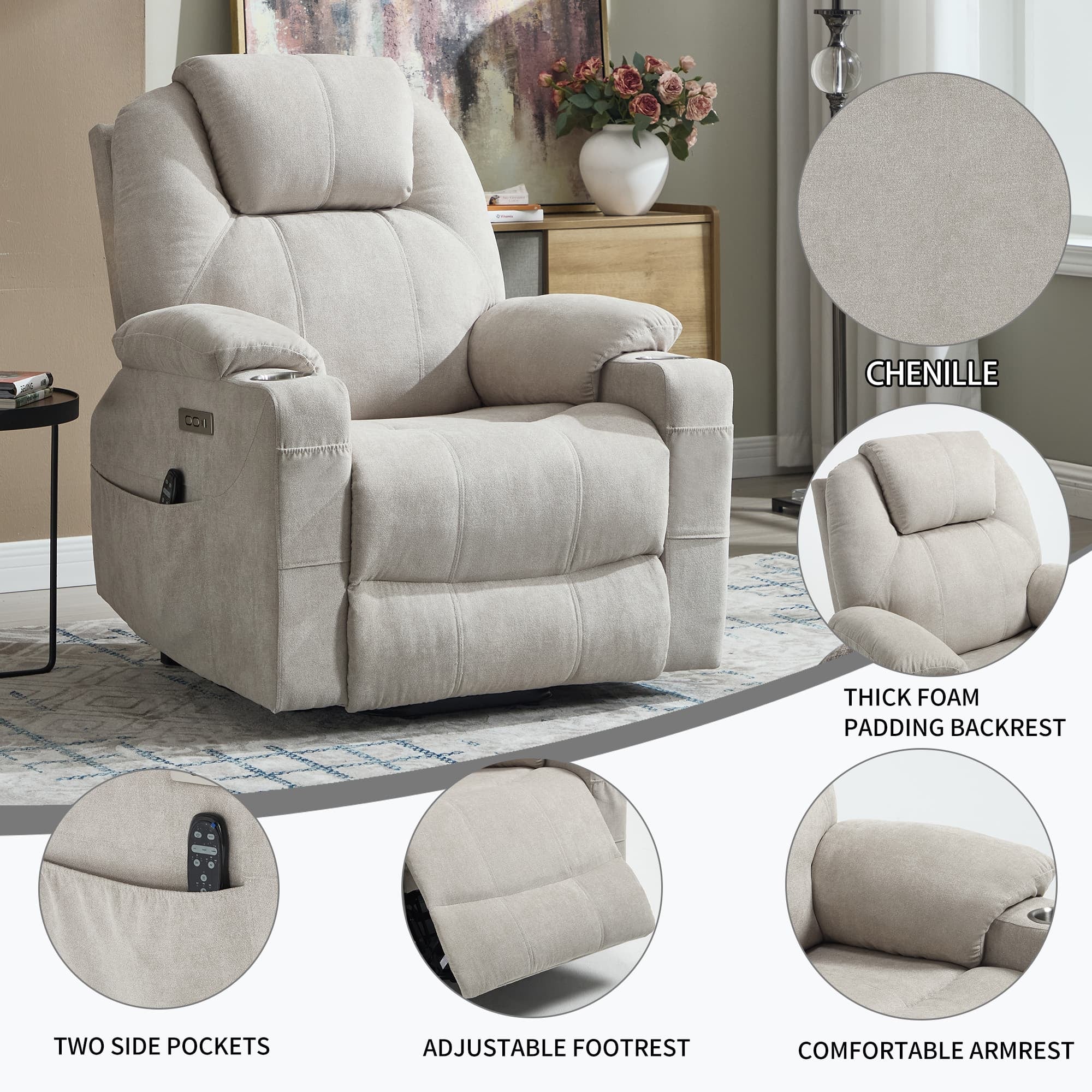 Power Lift Electric Massage Heat USB Recliner Chair - Image 53