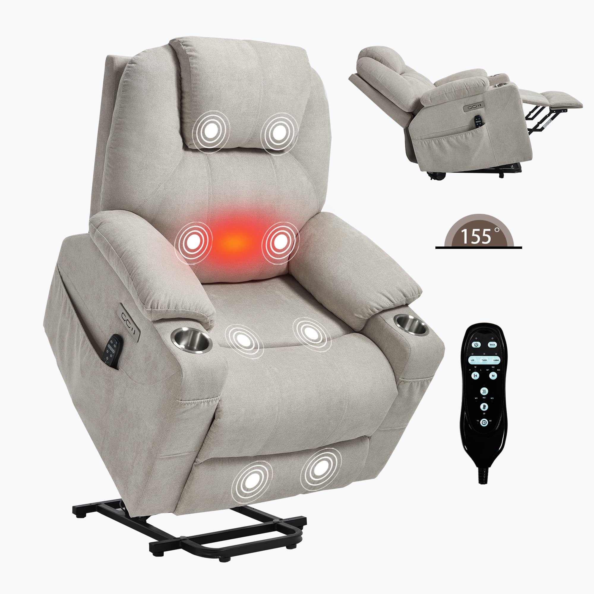 Power Lift Electric Massage Heat USB Recliner Chair - Image 55