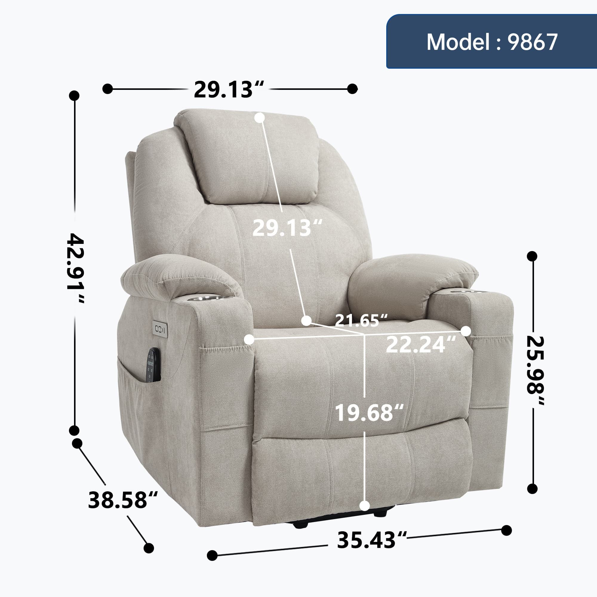 Power Lift Electric Massage Heat USB Recliner Chair - Image 58